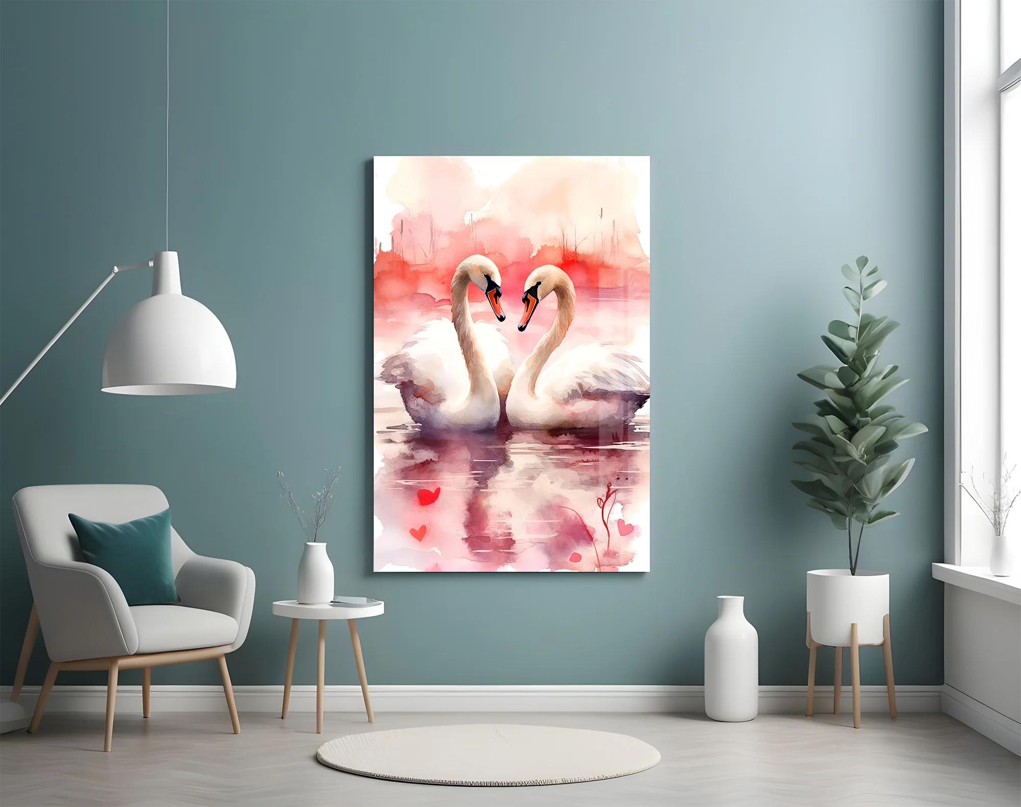 Elegant Swans in Love Glass Wall Art - Image 4