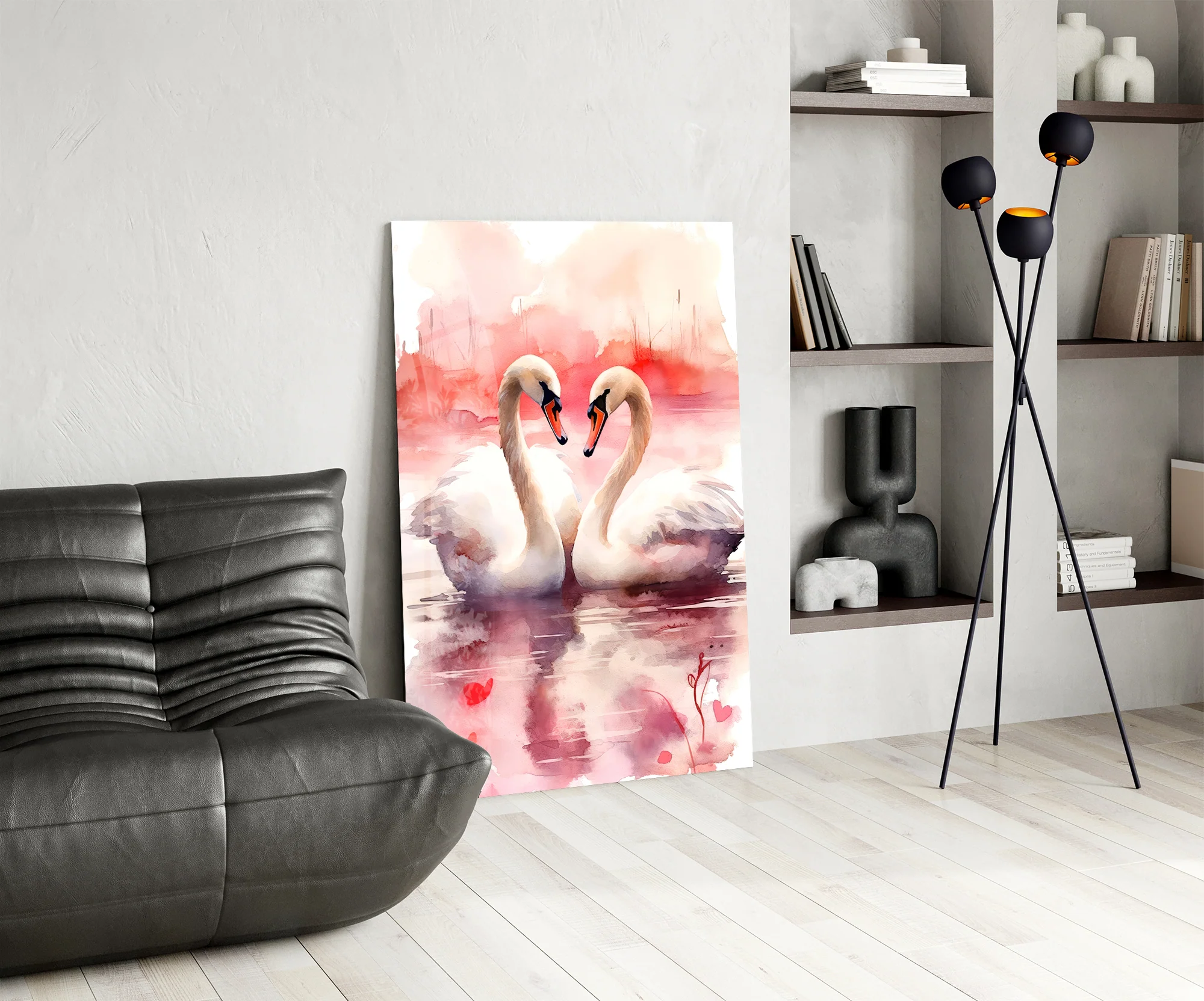 Elegant Swans in Love Glass Wall Art - Image 6