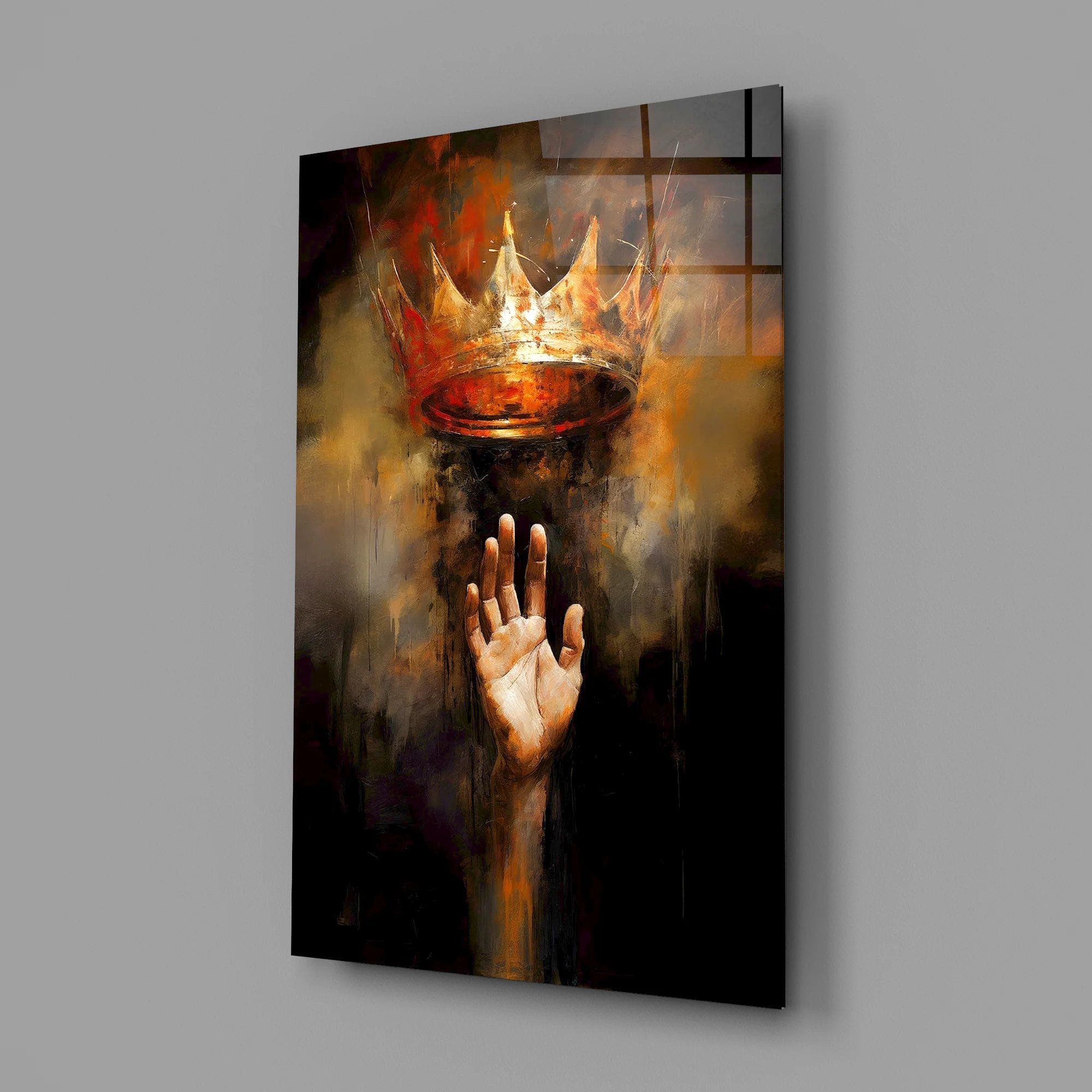 Royal Crown Hand Gesture Glass Wall Art - Image 2