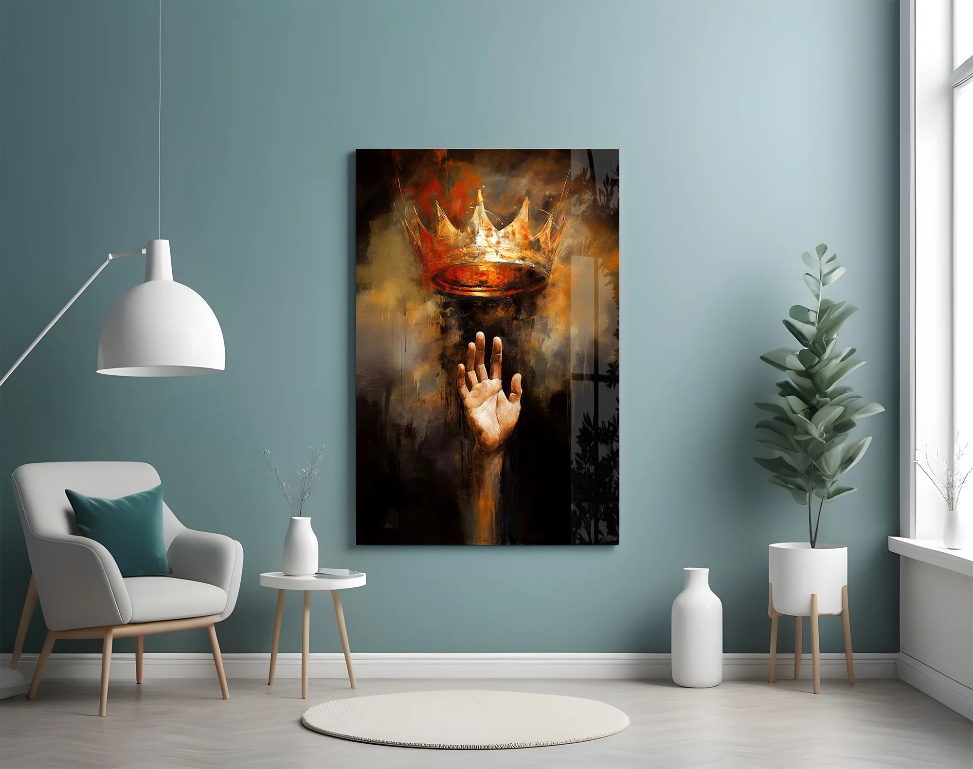 Royal Crown Hand Gesture Glass Wall Art - Image 4