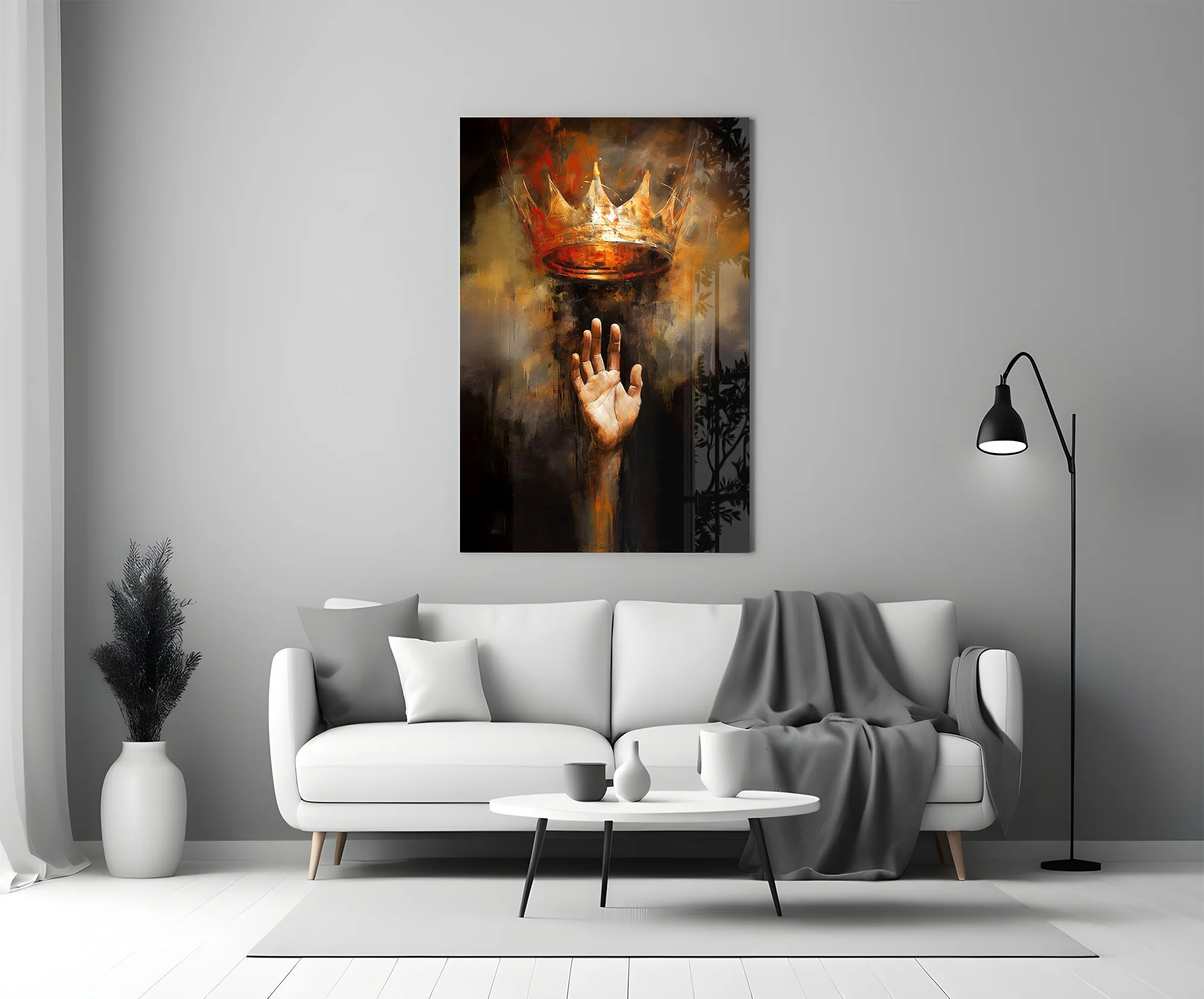 Royal Crown Hand Gesture Glass Wall Art - Image 5