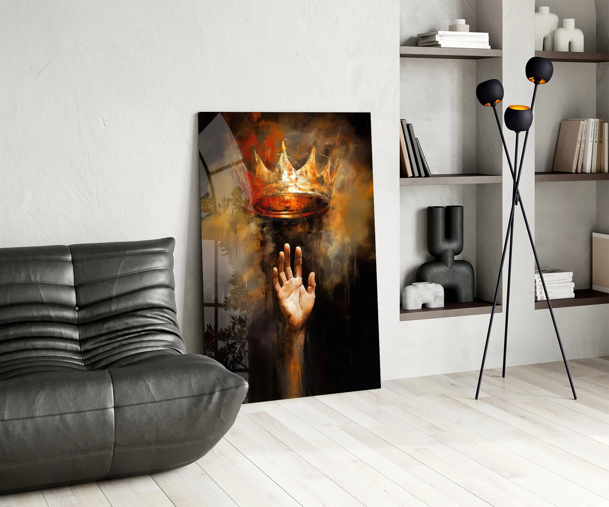 Royal Crown Hand Gesture Glass Wall Art - Image 6