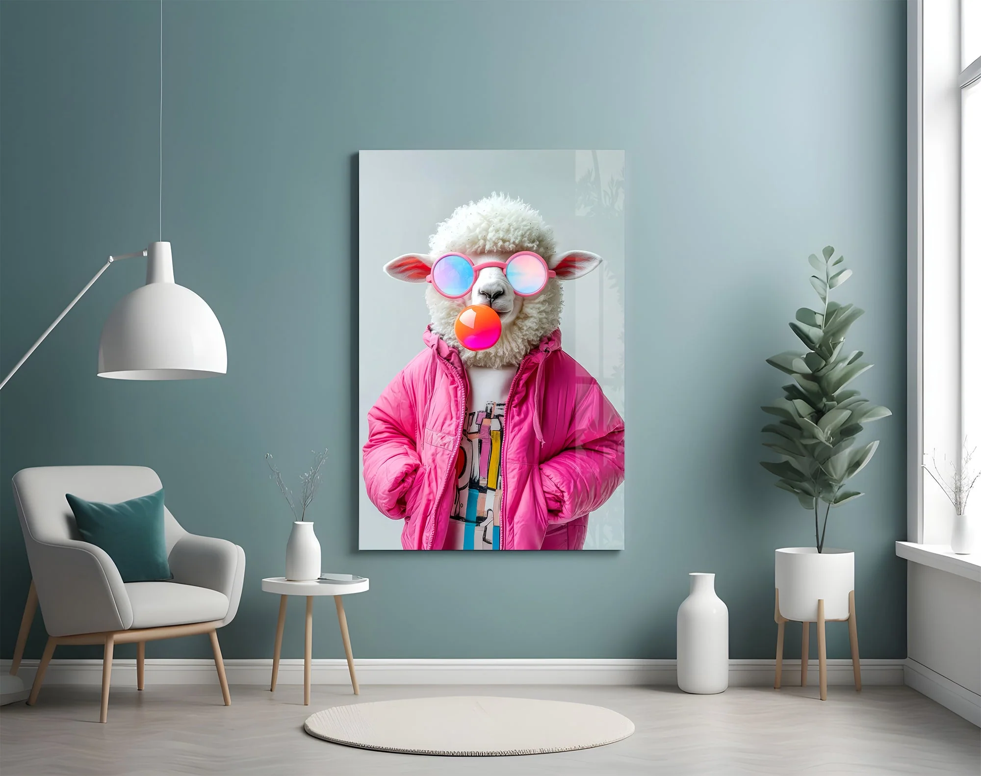 Trendy Bubblegum Sheep Glass Wall Art - Image 4