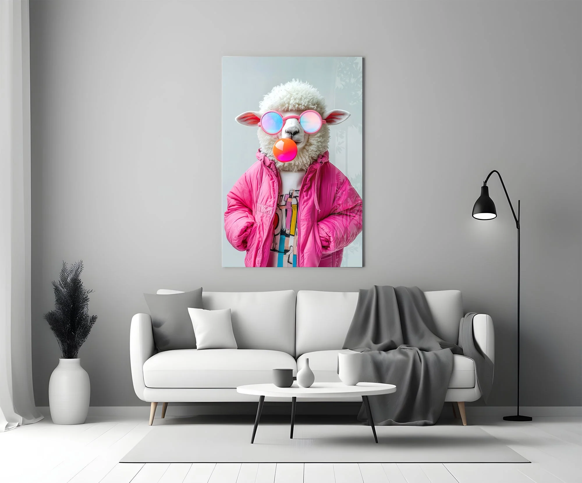 Trendy Bubblegum Sheep Glass Wall Art - Image 5