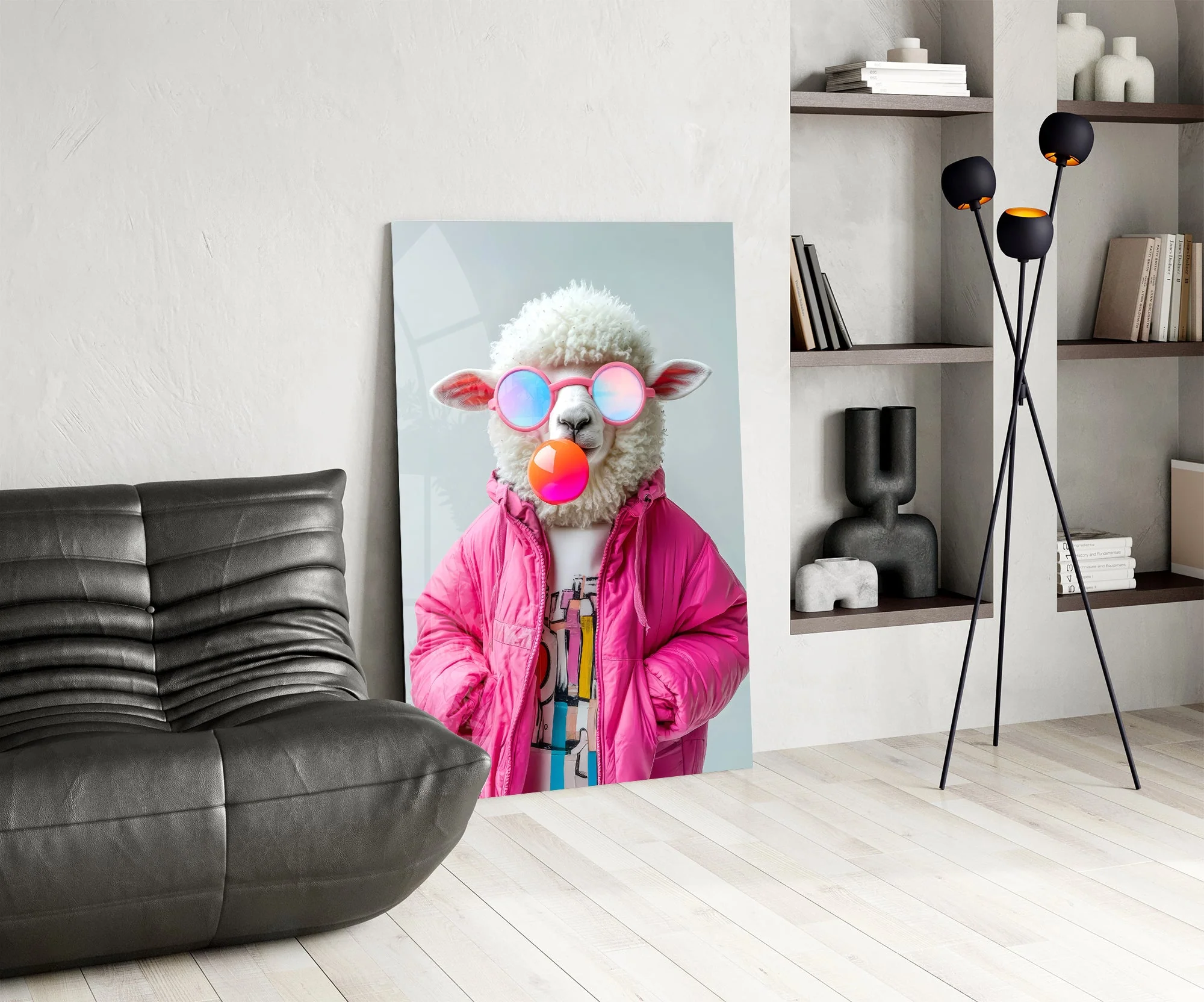 Trendy Bubblegum Sheep Glass Wall Art - Image 6