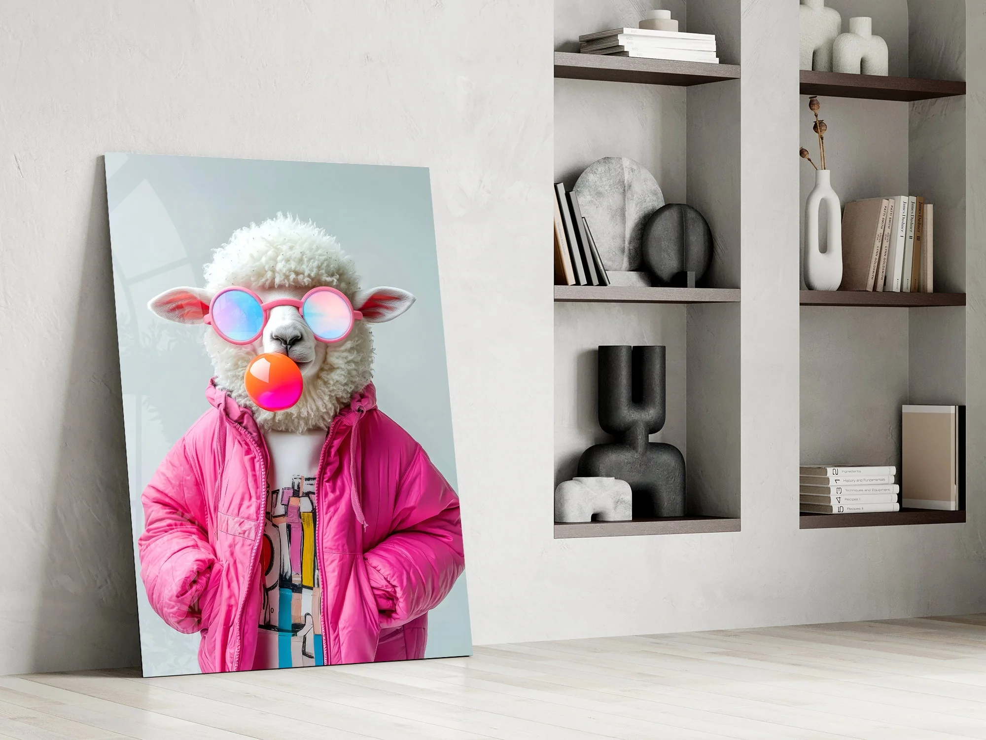 Trendy Bubblegum Sheep Glass Wall Art - Image 7