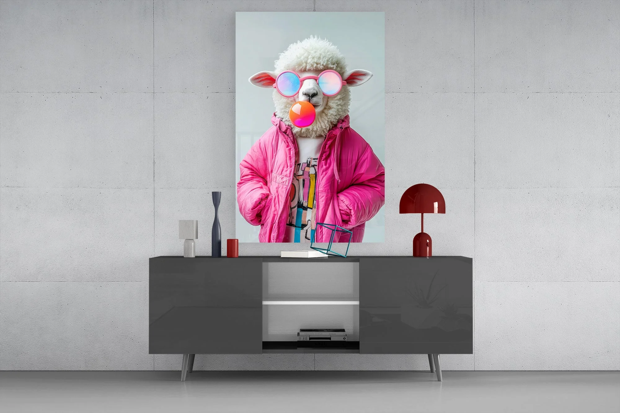 Trendy Bubblegum Sheep Glass Wall Art - Image 8