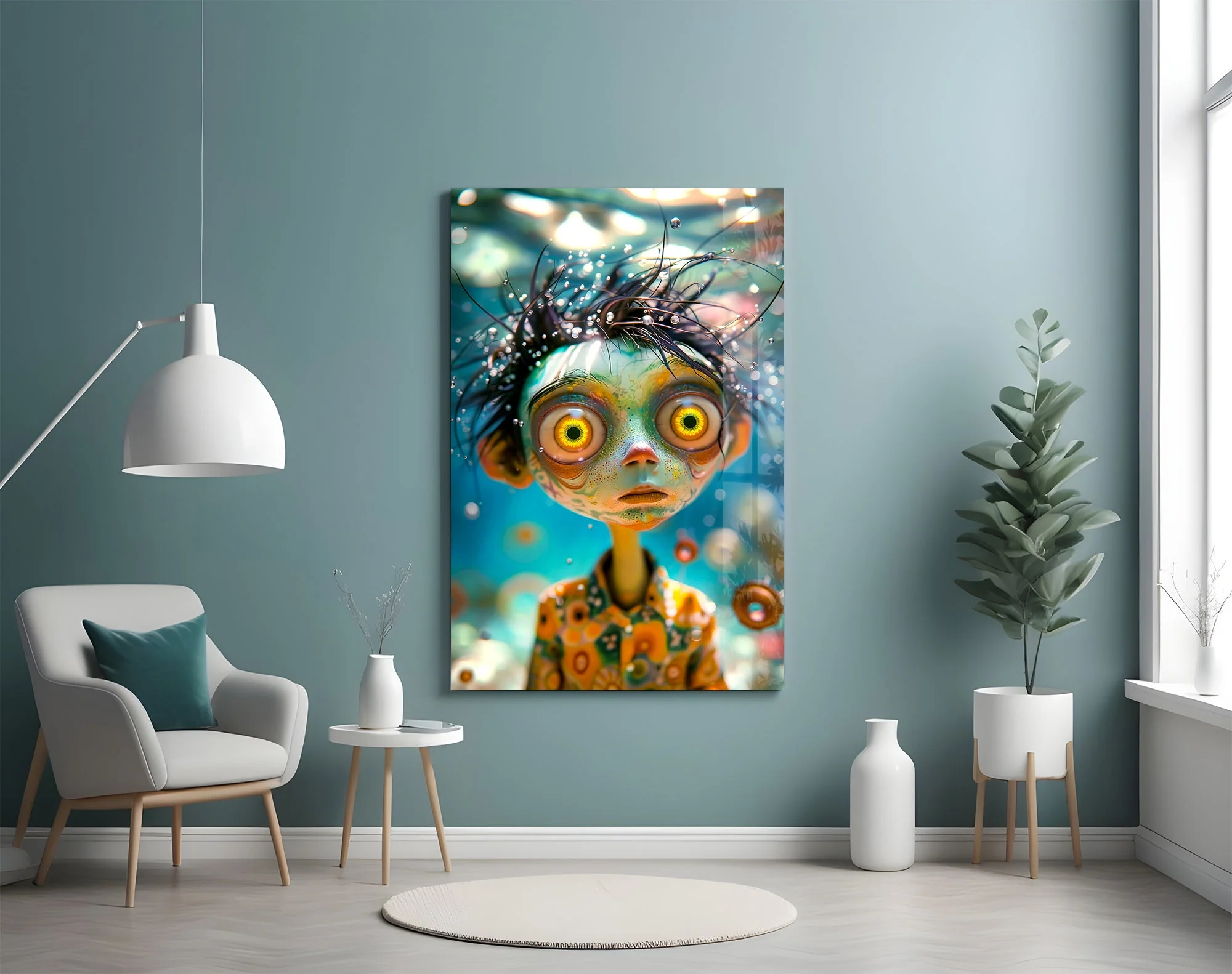 Surreal Wide-Eyed Sprite Glass Wall Art - Image 4