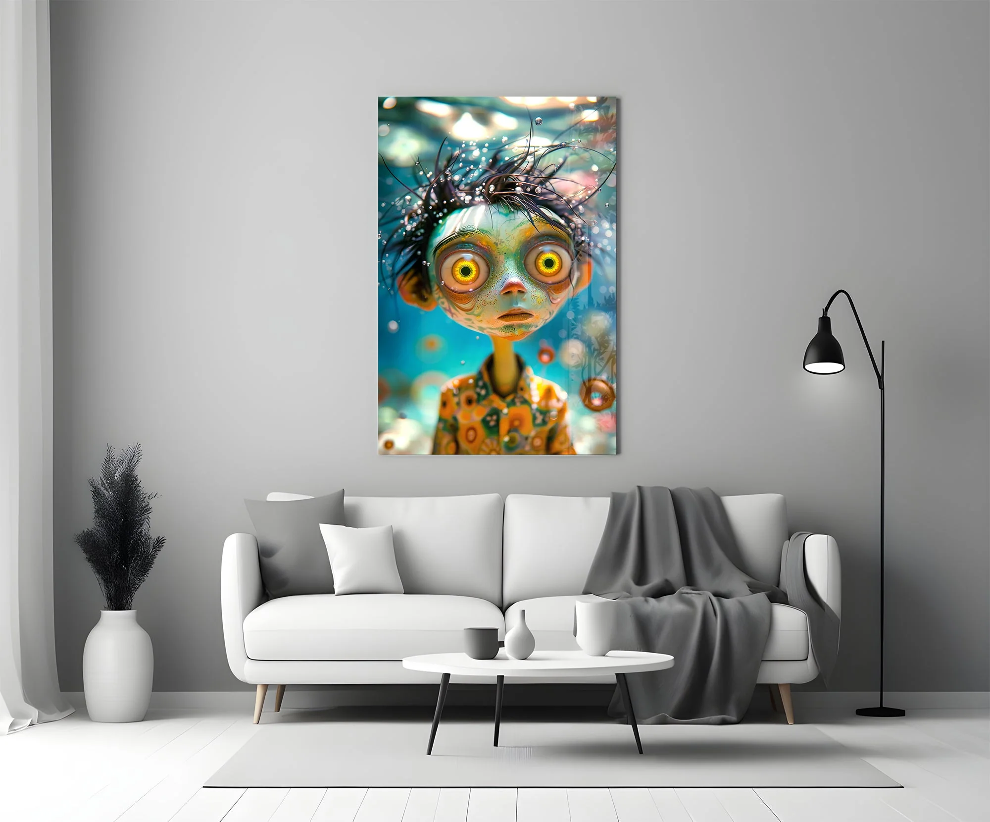 Surreal Wide-Eyed Sprite Glass Wall Art - Image 5