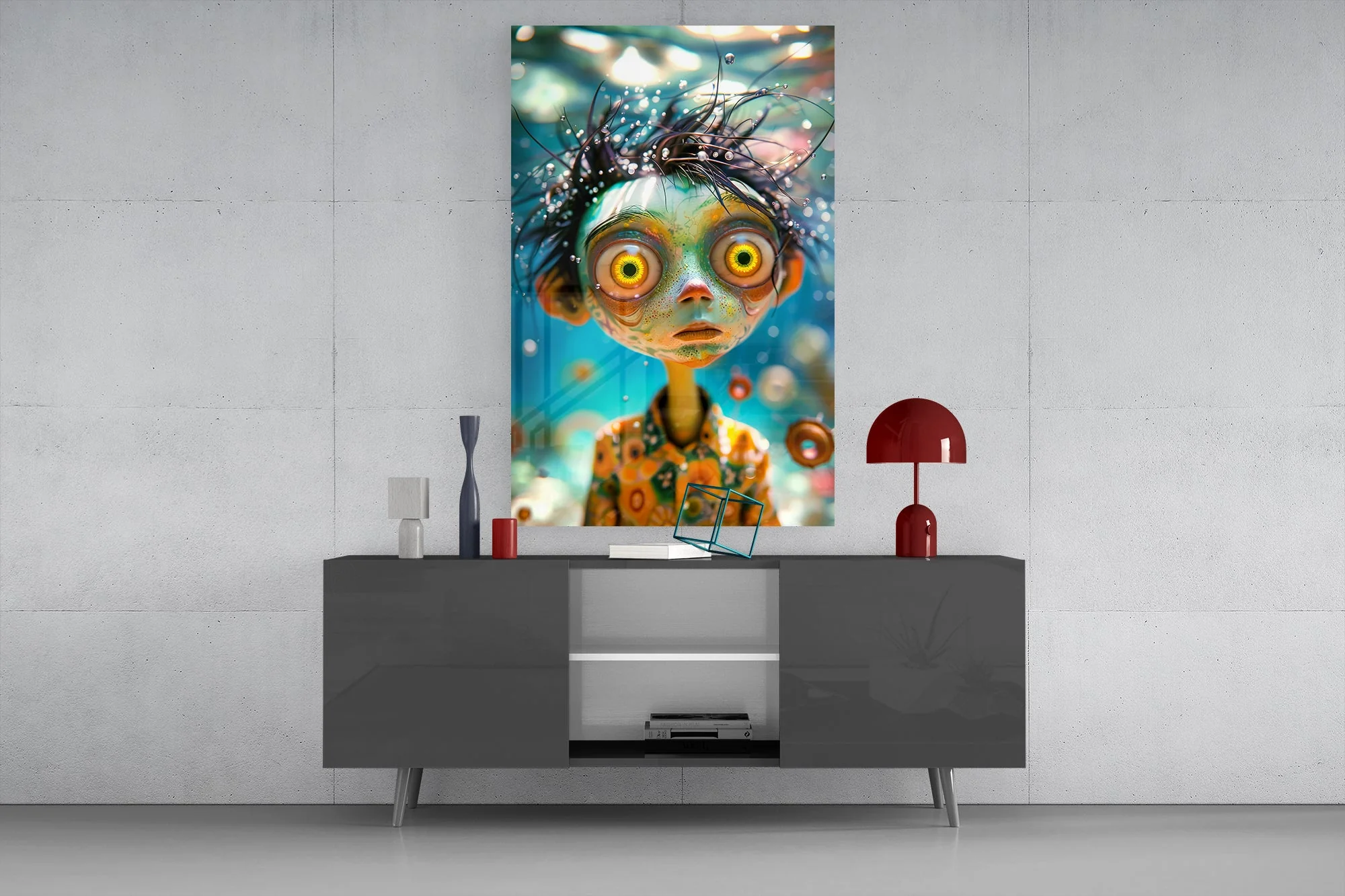 Surreal Wide-Eyed Sprite Glass Wall Art - Image 8