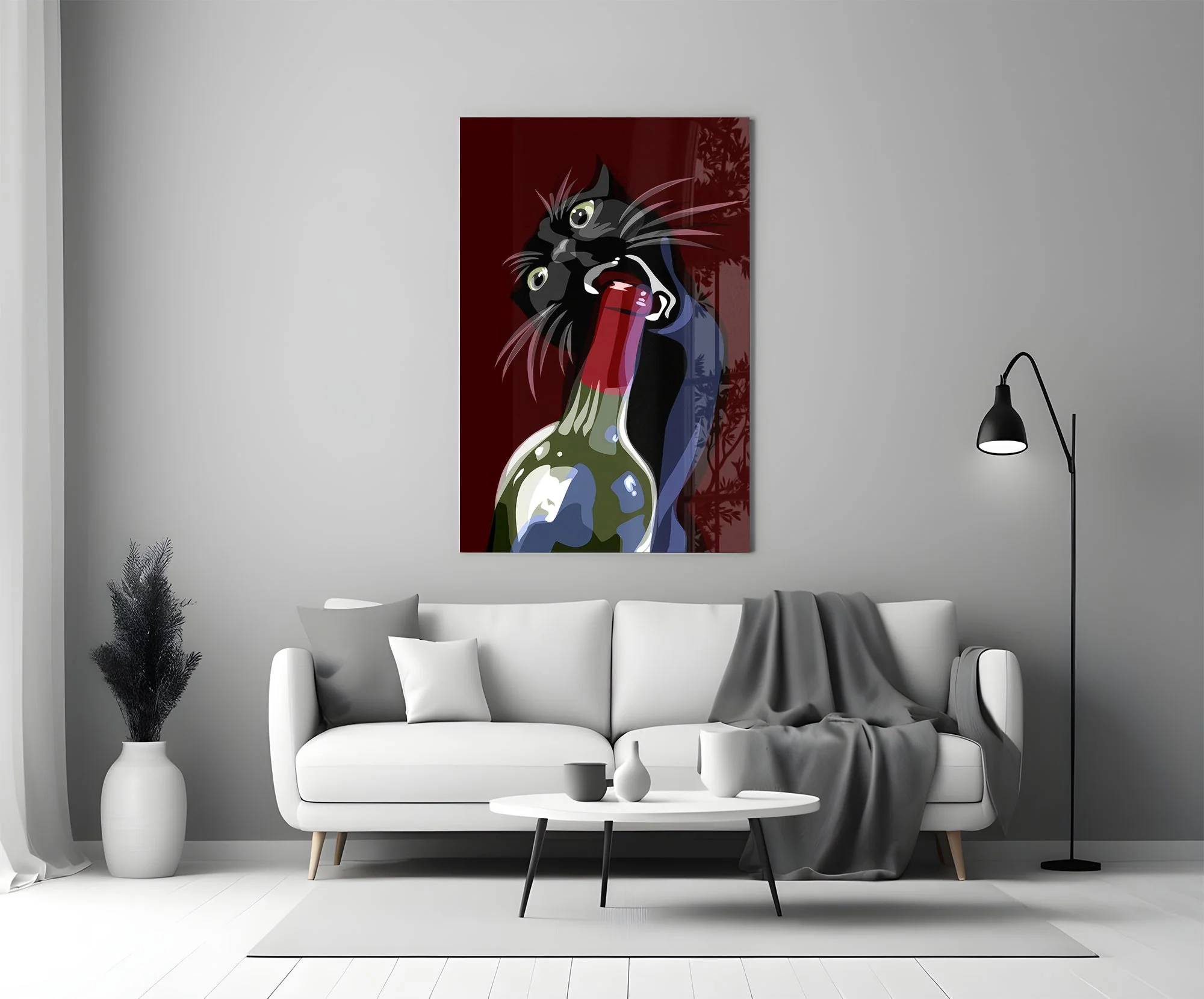 Mischievous Wine Cat Glass Wall Art - Image 5