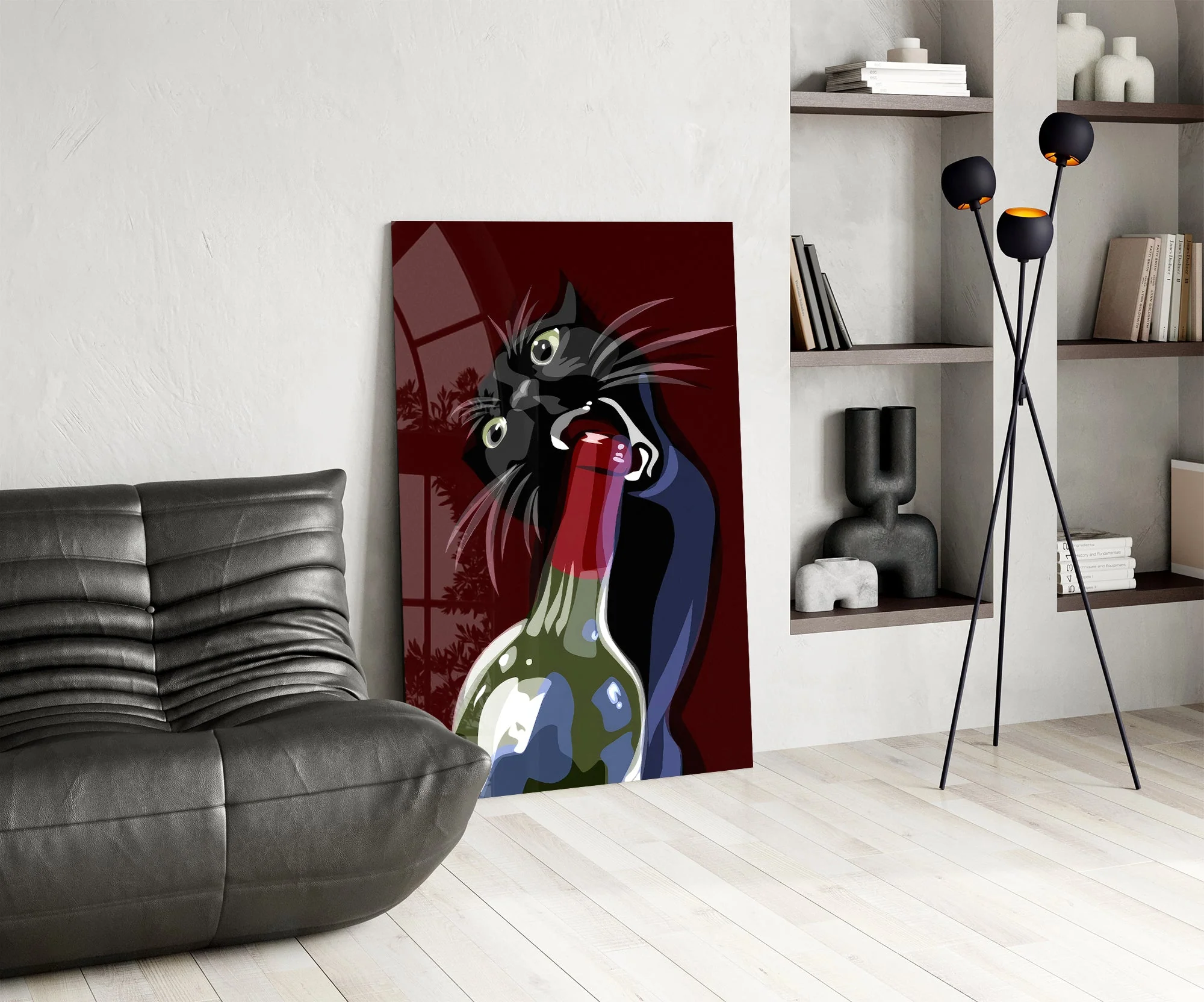 Mischievous Wine Cat Glass Wall Art - Image 6