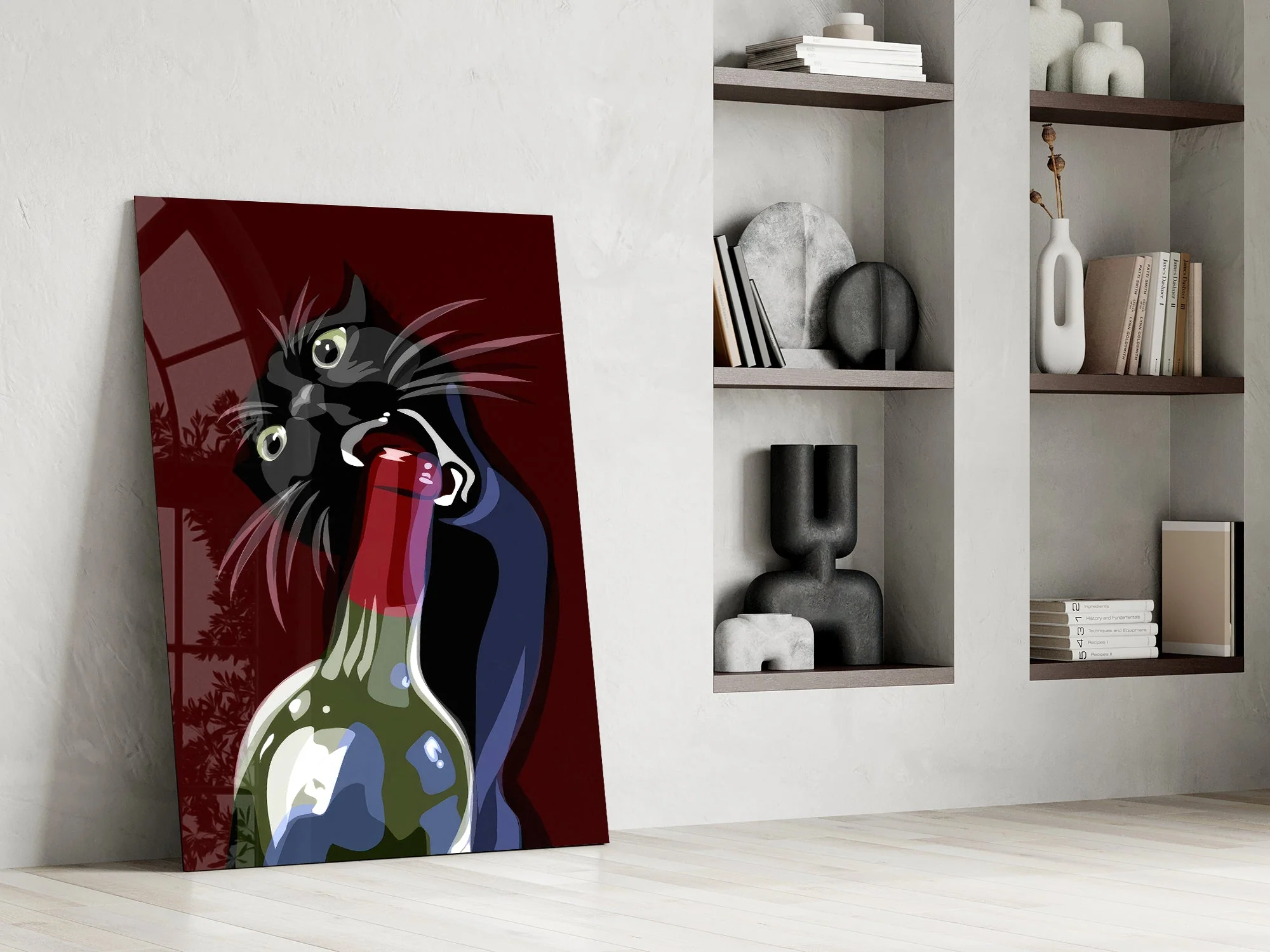 Mischievous Wine Cat Glass Wall Art - Image 7