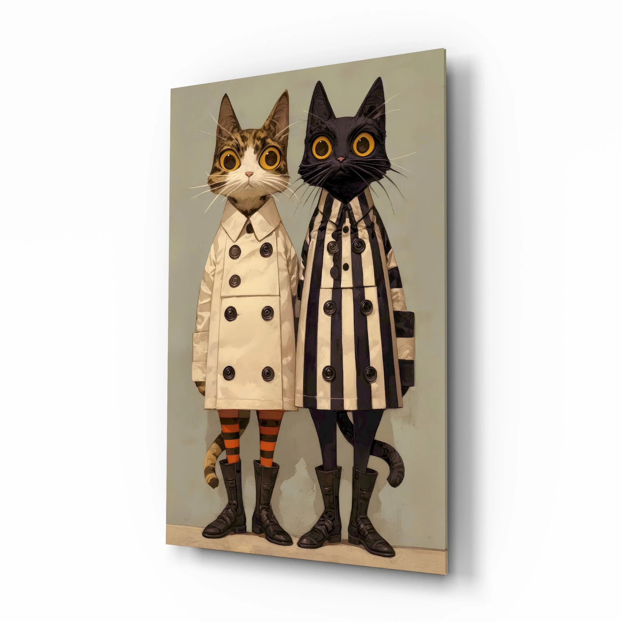 Whimsical Feline Duo Glass Wall Art
