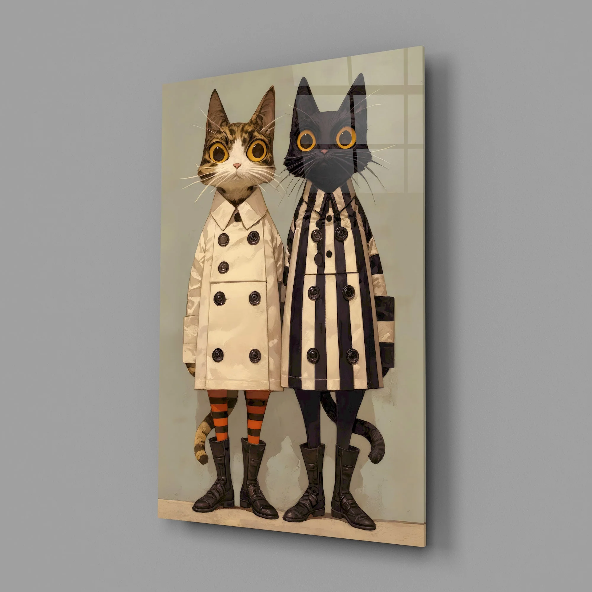 Whimsical Feline Duo Glass Wall Art - Image 2