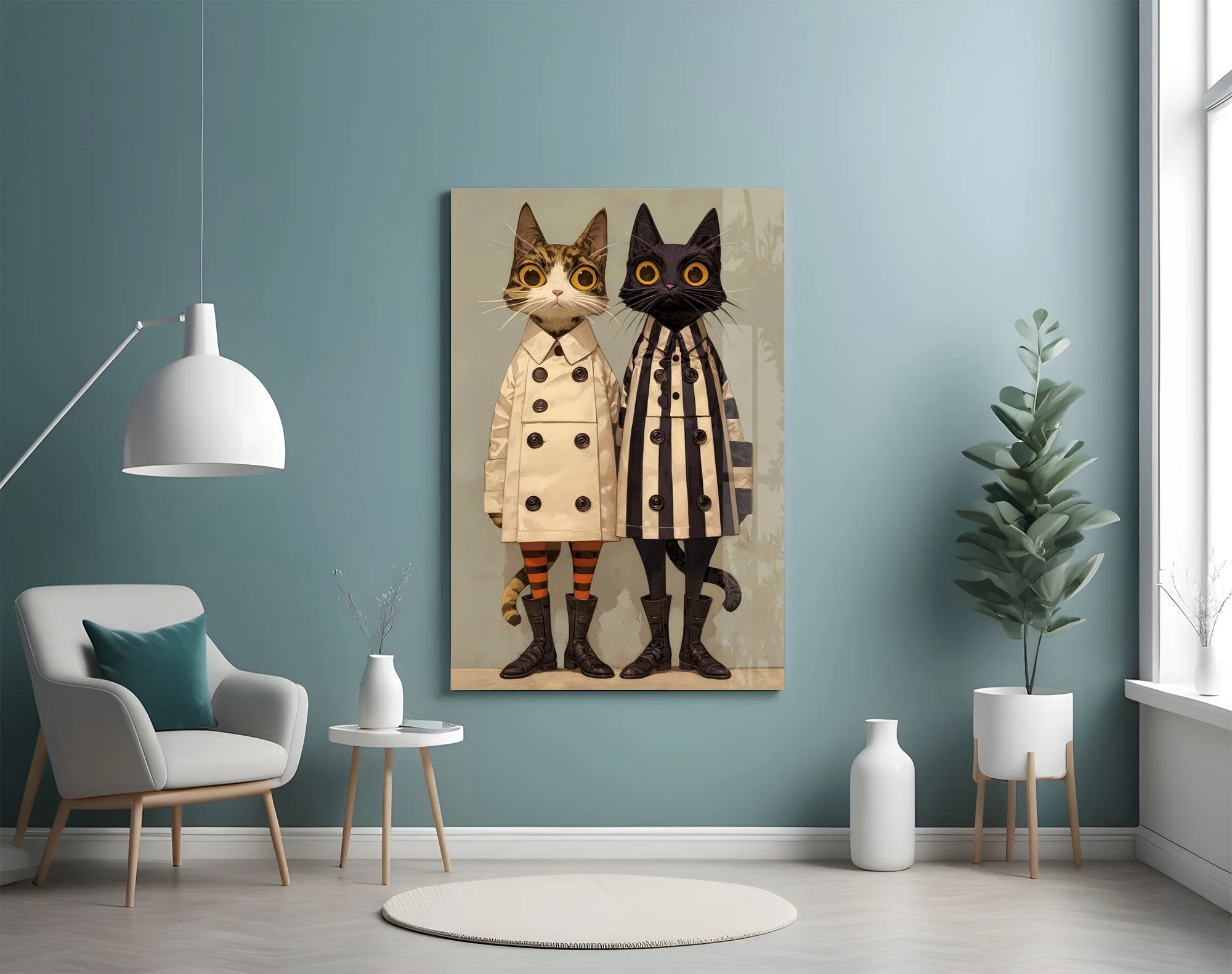 Whimsical Feline Duo Glass Wall Art - Image 4