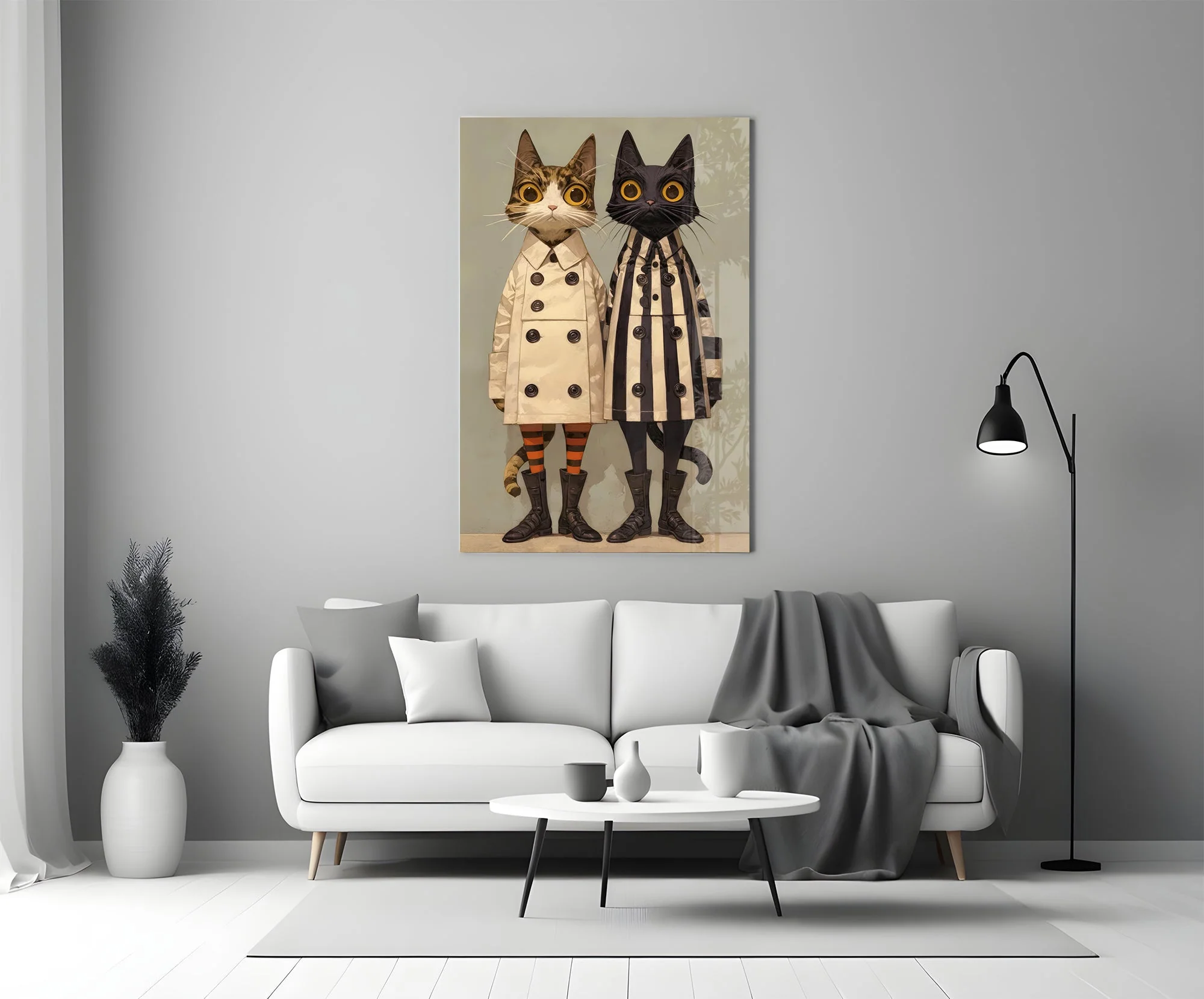 Whimsical Feline Duo Glass Wall Art - Image 5
