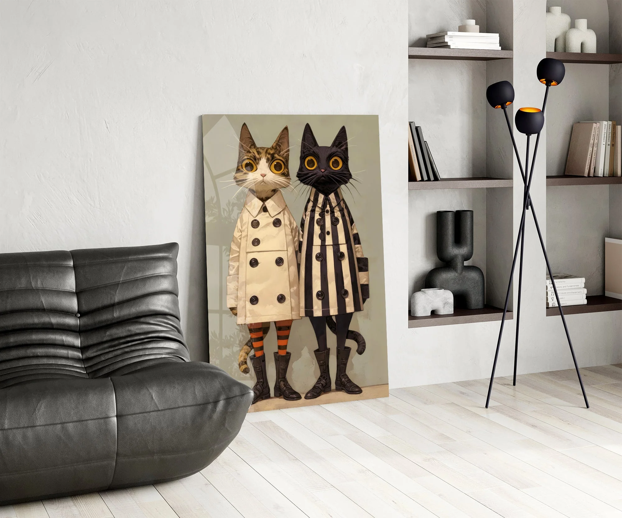 Whimsical Feline Duo Glass Wall Art - Image 6