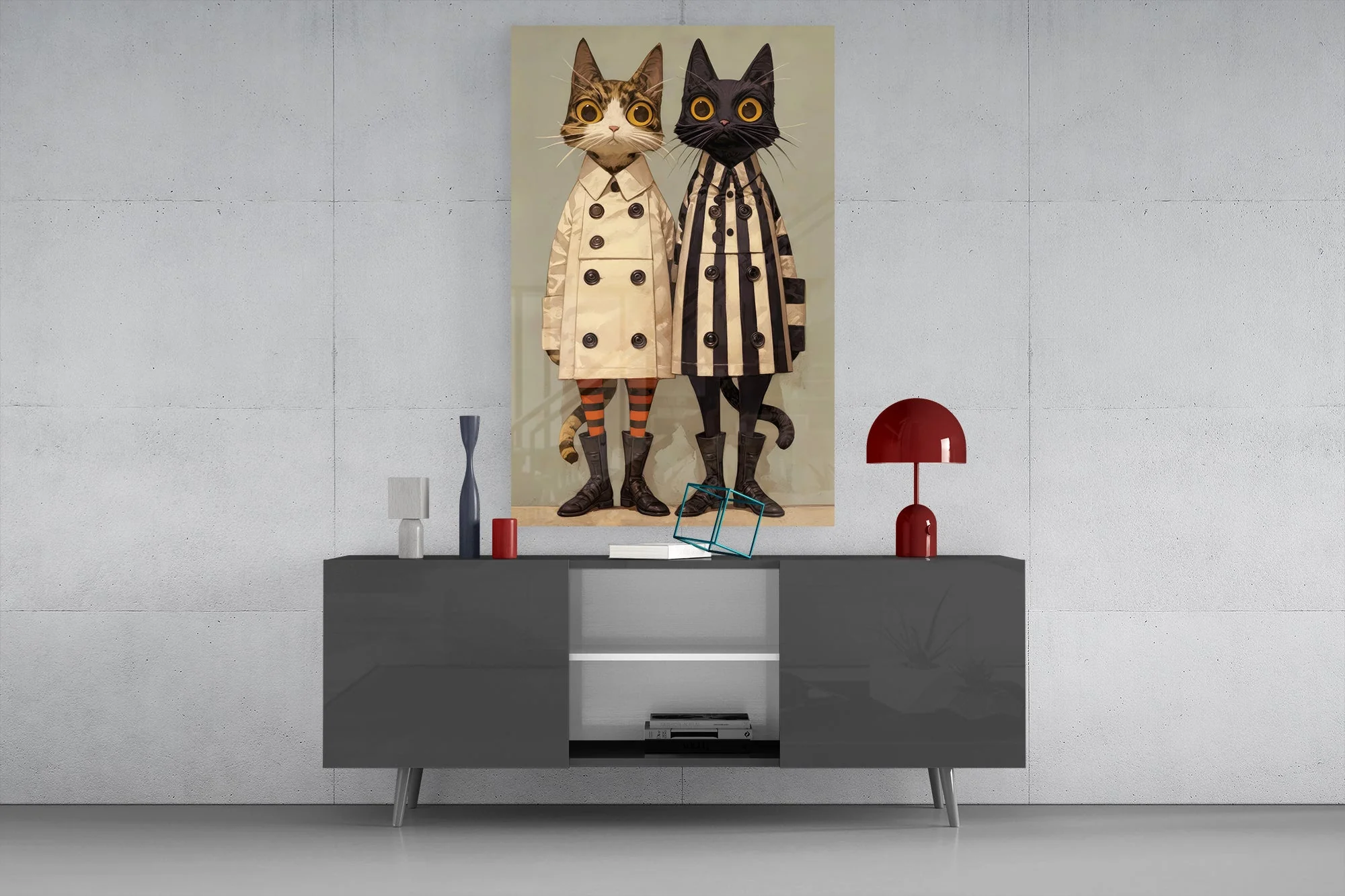Whimsical Feline Duo Glass Wall Art - Image 8