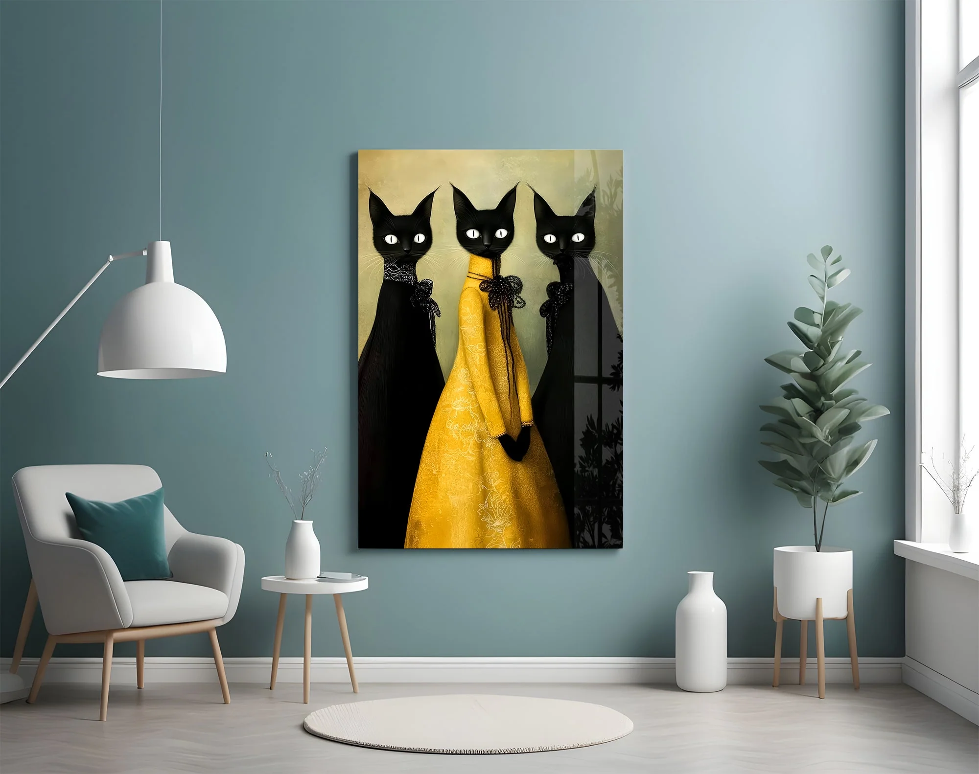 The Golden Feline Trio Glass Wall Art - Image 4
