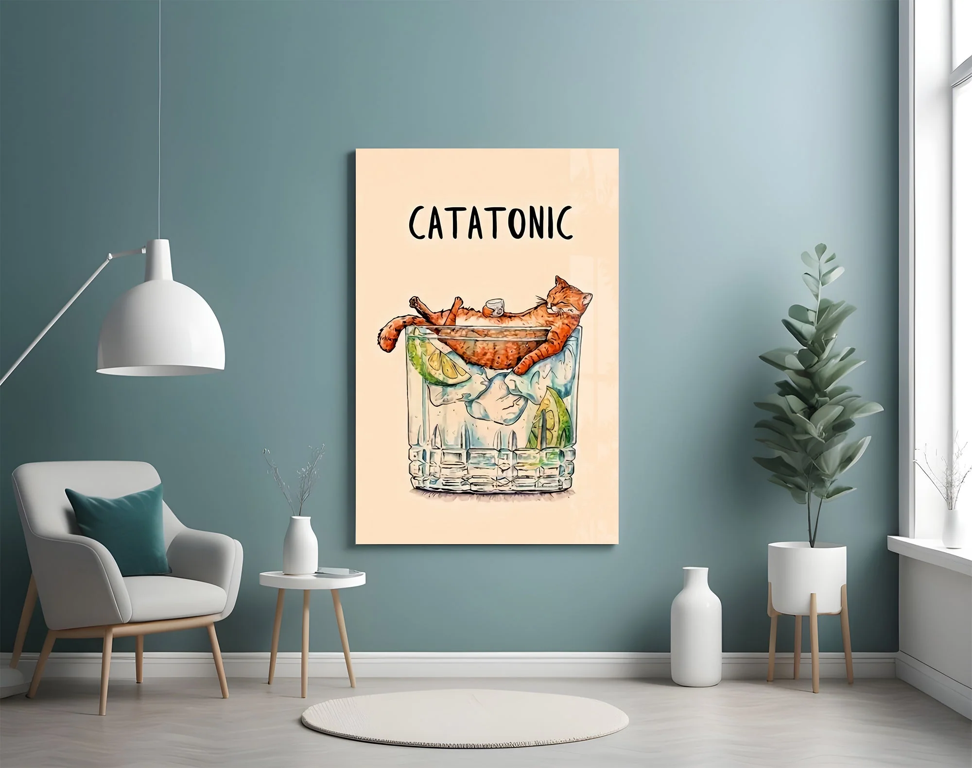 Tipsy Catatonic Ginger Cat Glass Wall Art - Image 4