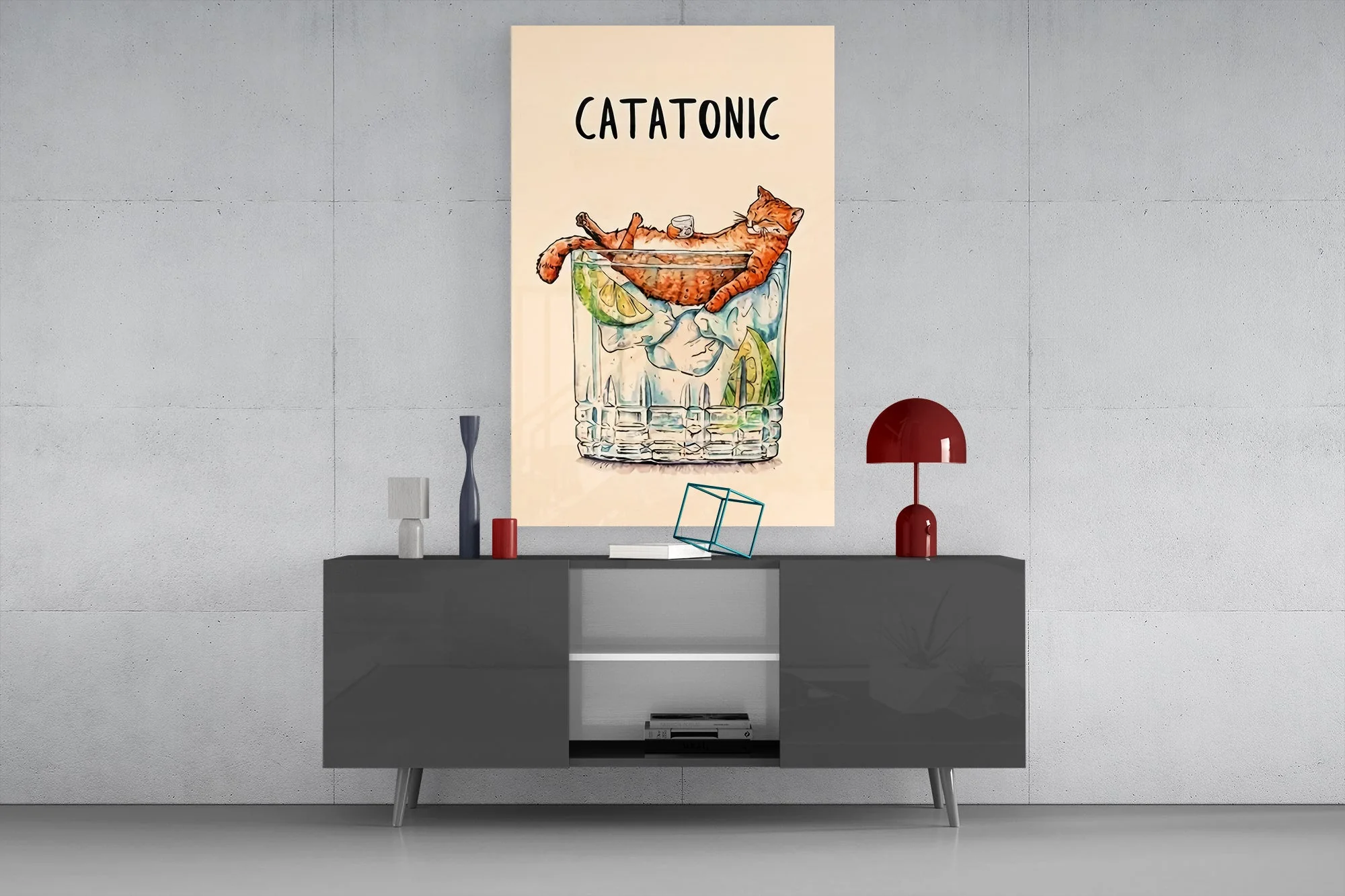 Tipsy Catatonic Ginger Cat Glass Wall Art - Image 8