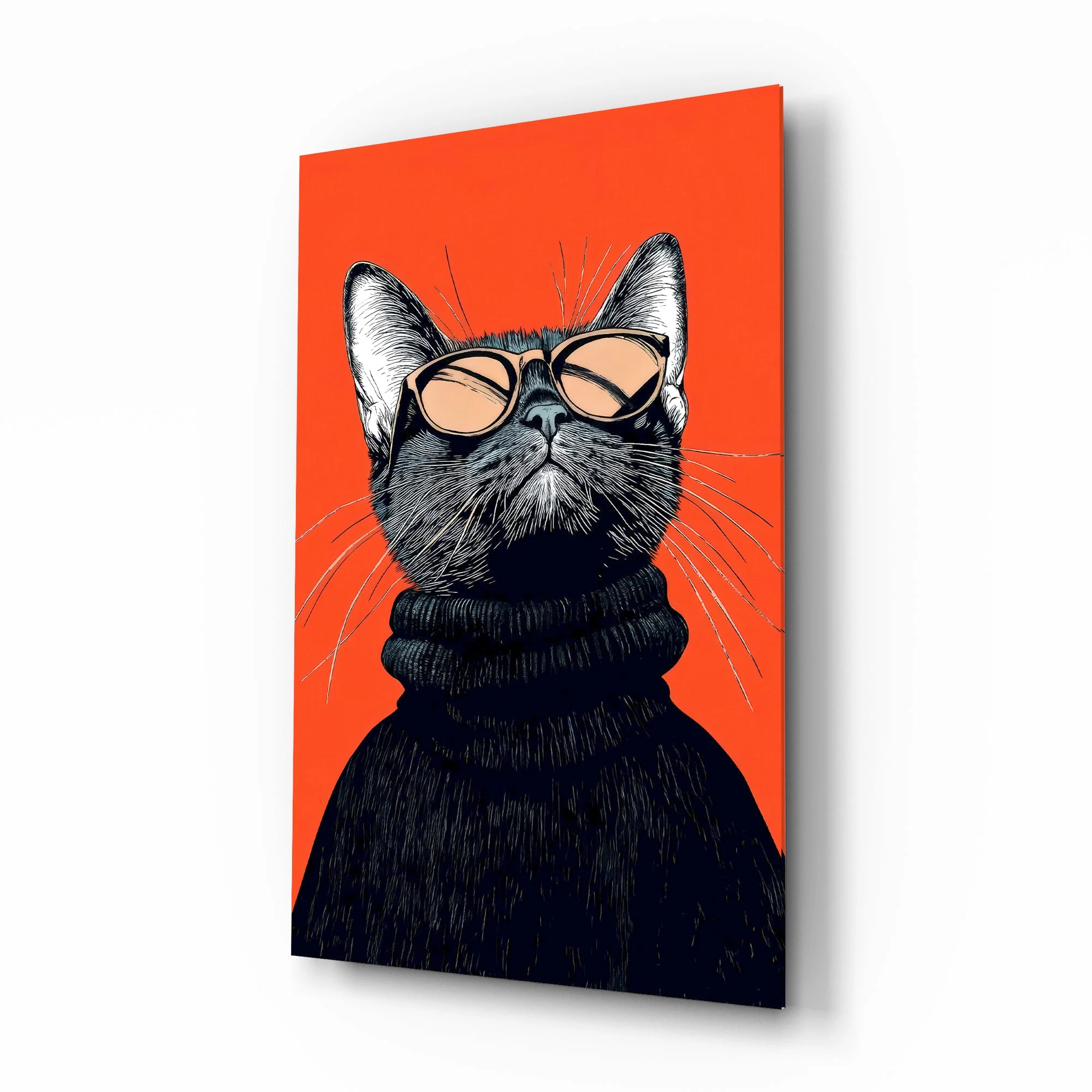 Sophisticated Cool Cat Glass Wall Art