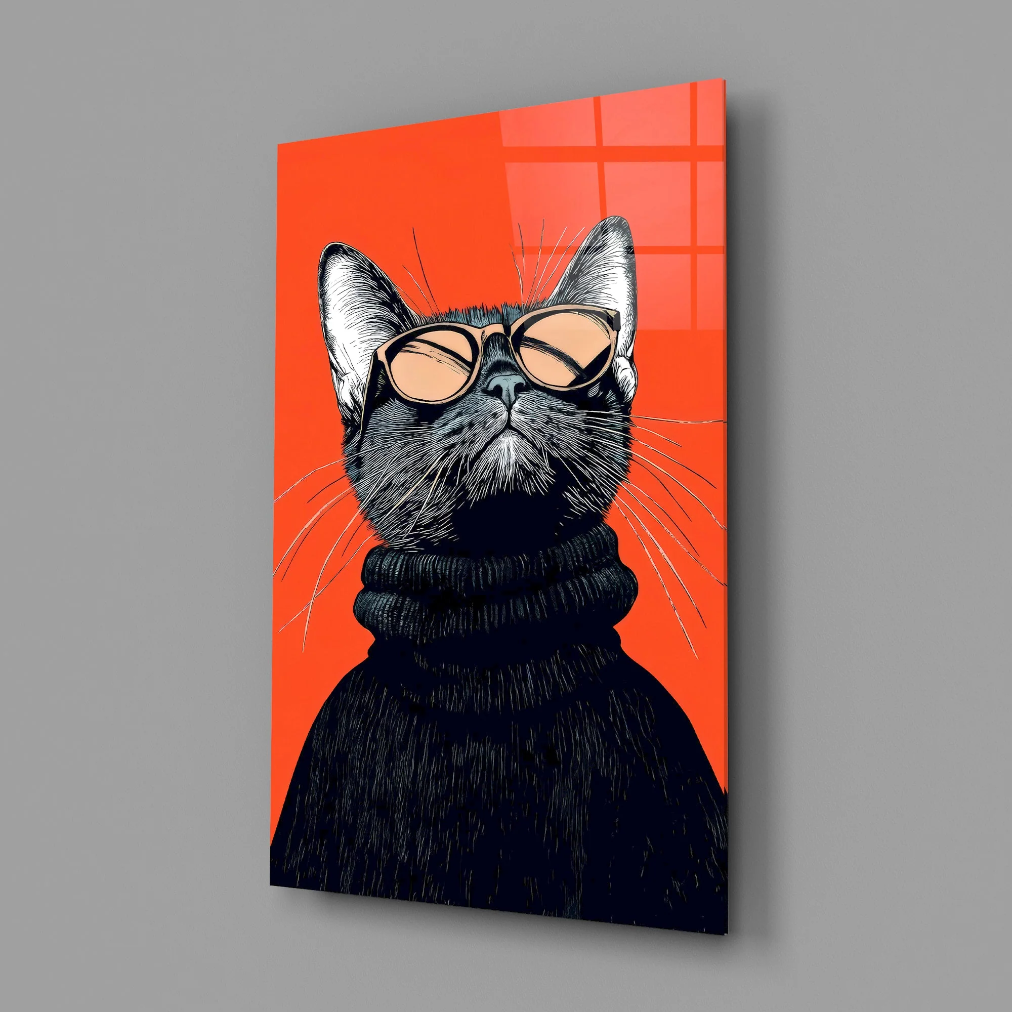 Sophisticated Cool Cat Glass Wall Art - Image 2