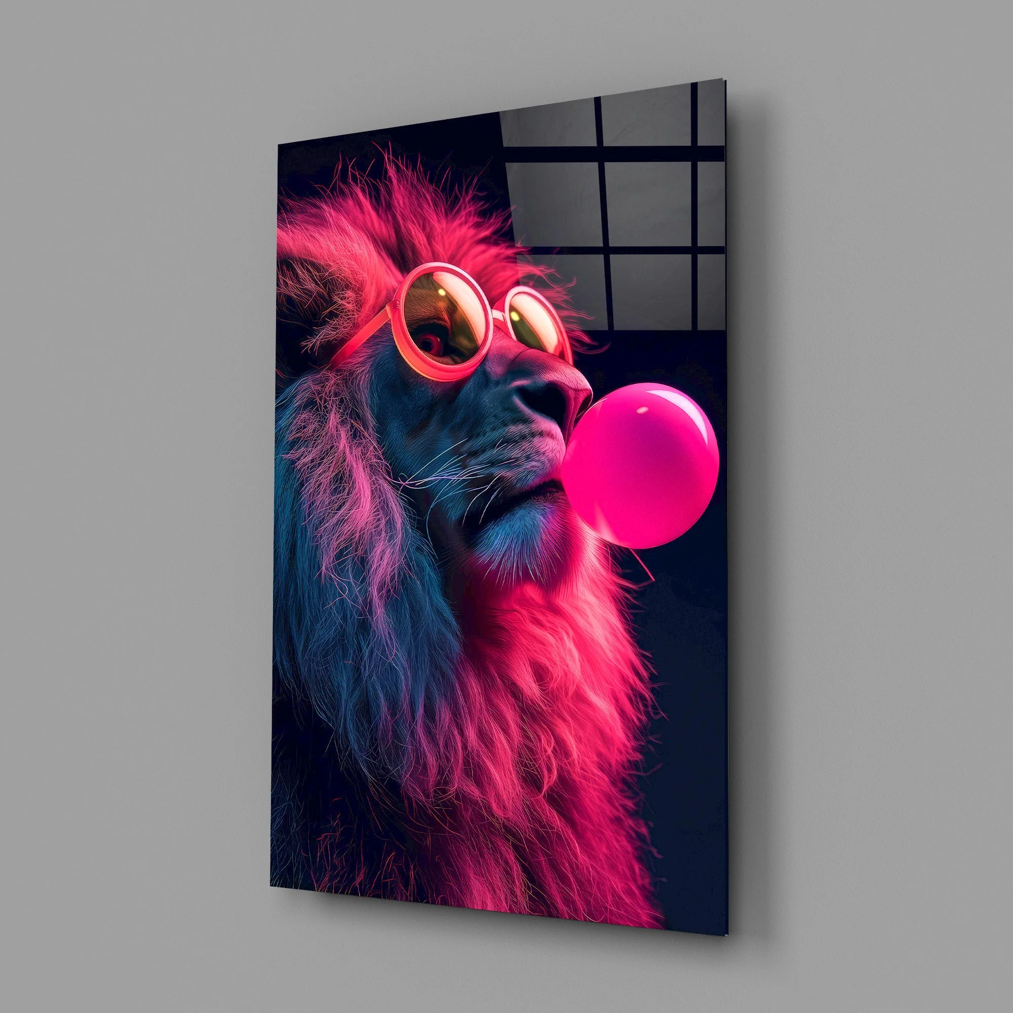 Neon Rebel Lion Glass Wall Art - Image 2