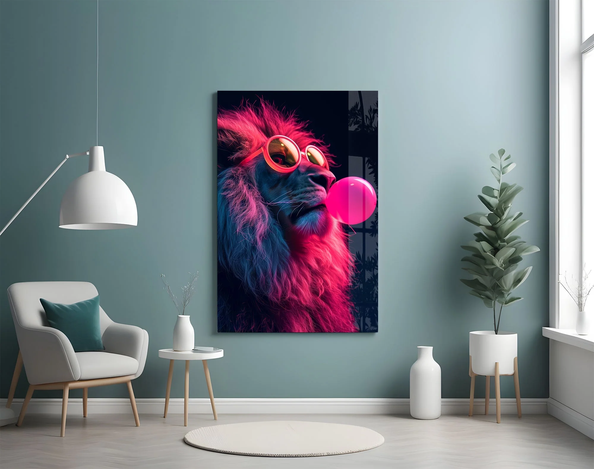 Neon Rebel Lion Glass Wall Art - Image 4