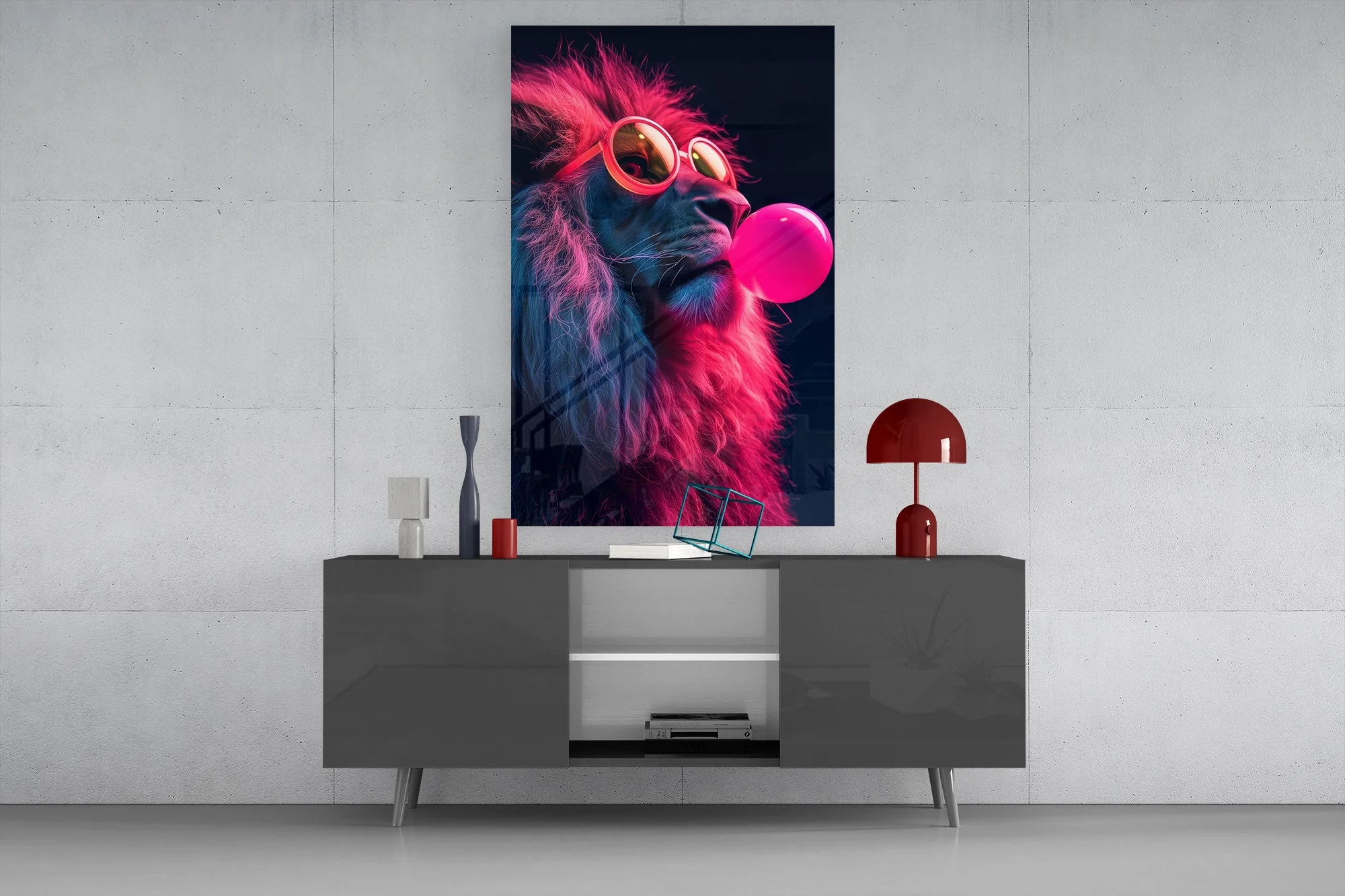 Neon Rebel Lion Glass Wall Art - Image 8