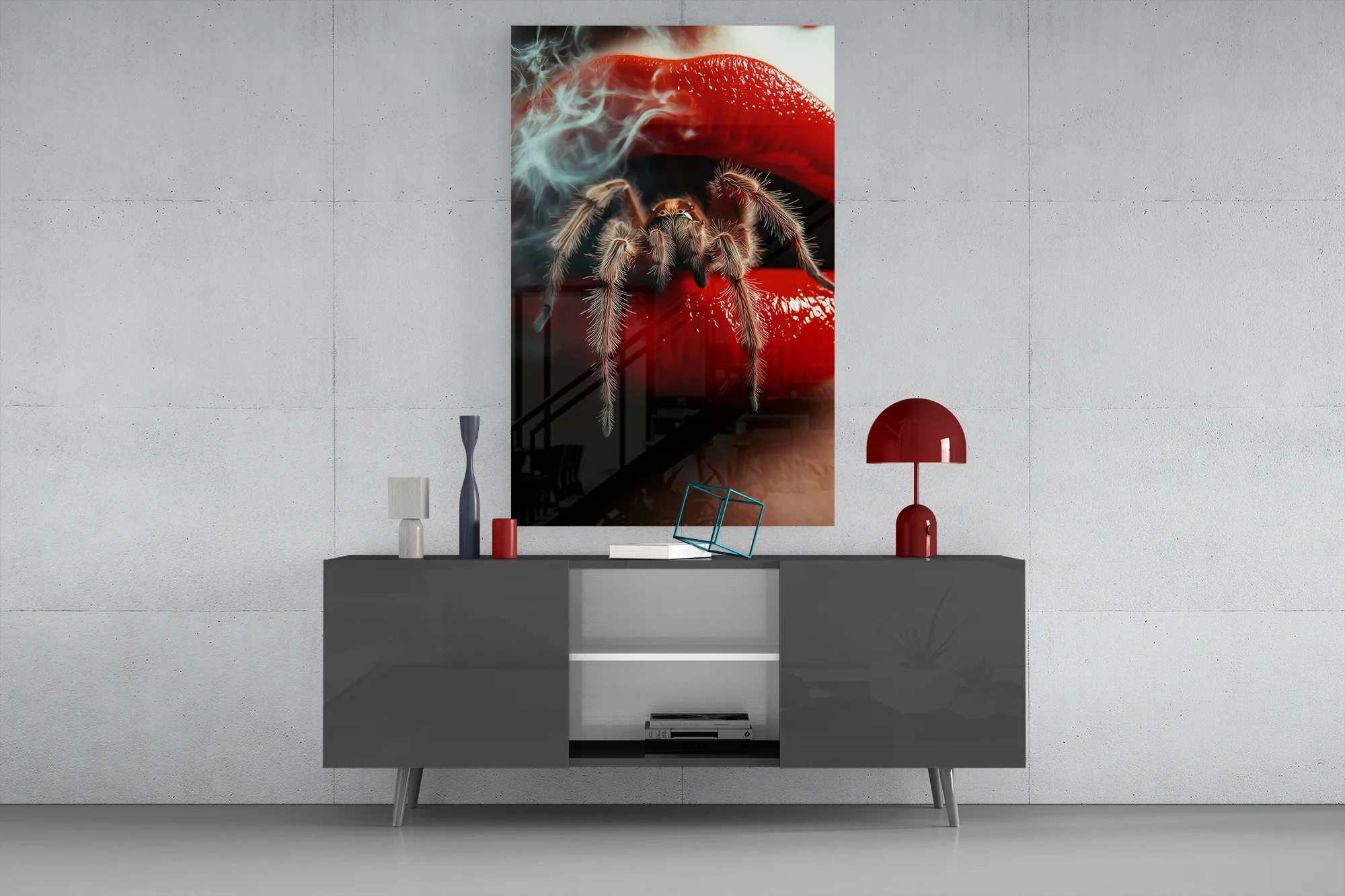 Smoky Spider on Red Glass Wall Art - Image 8