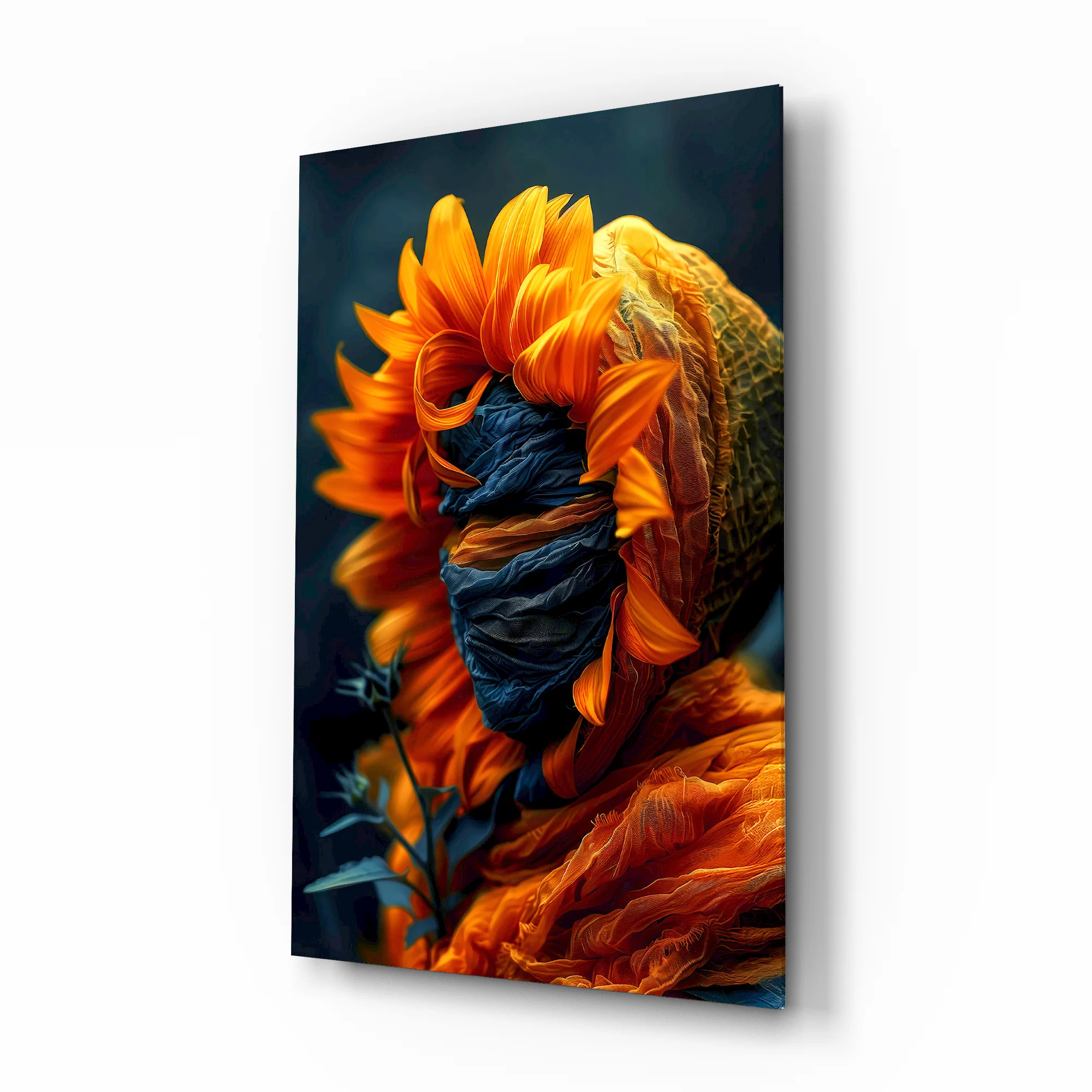 Flaming Sunflower Glass Wall Art