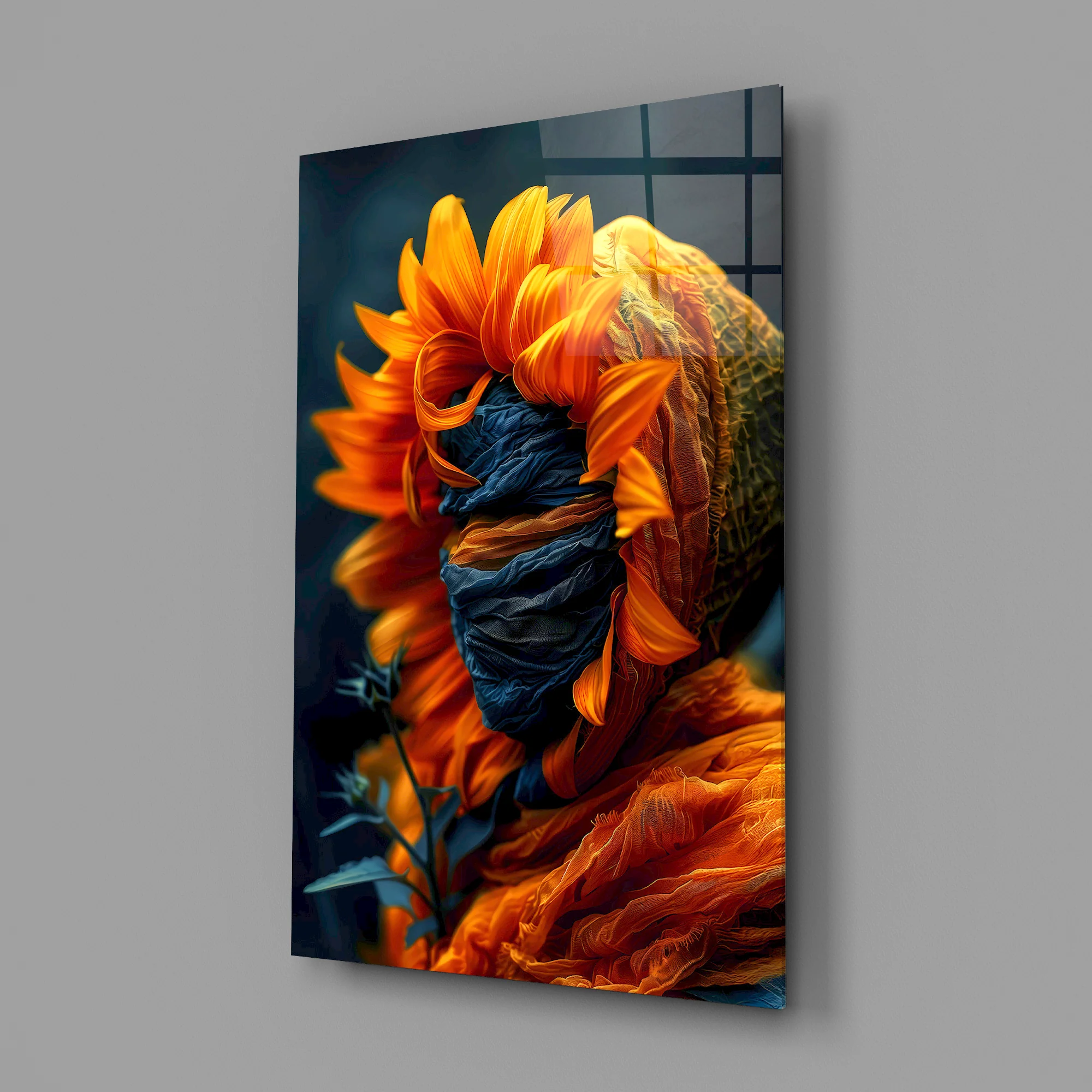 Flaming Sunflower Glass Wall Art - Image 2