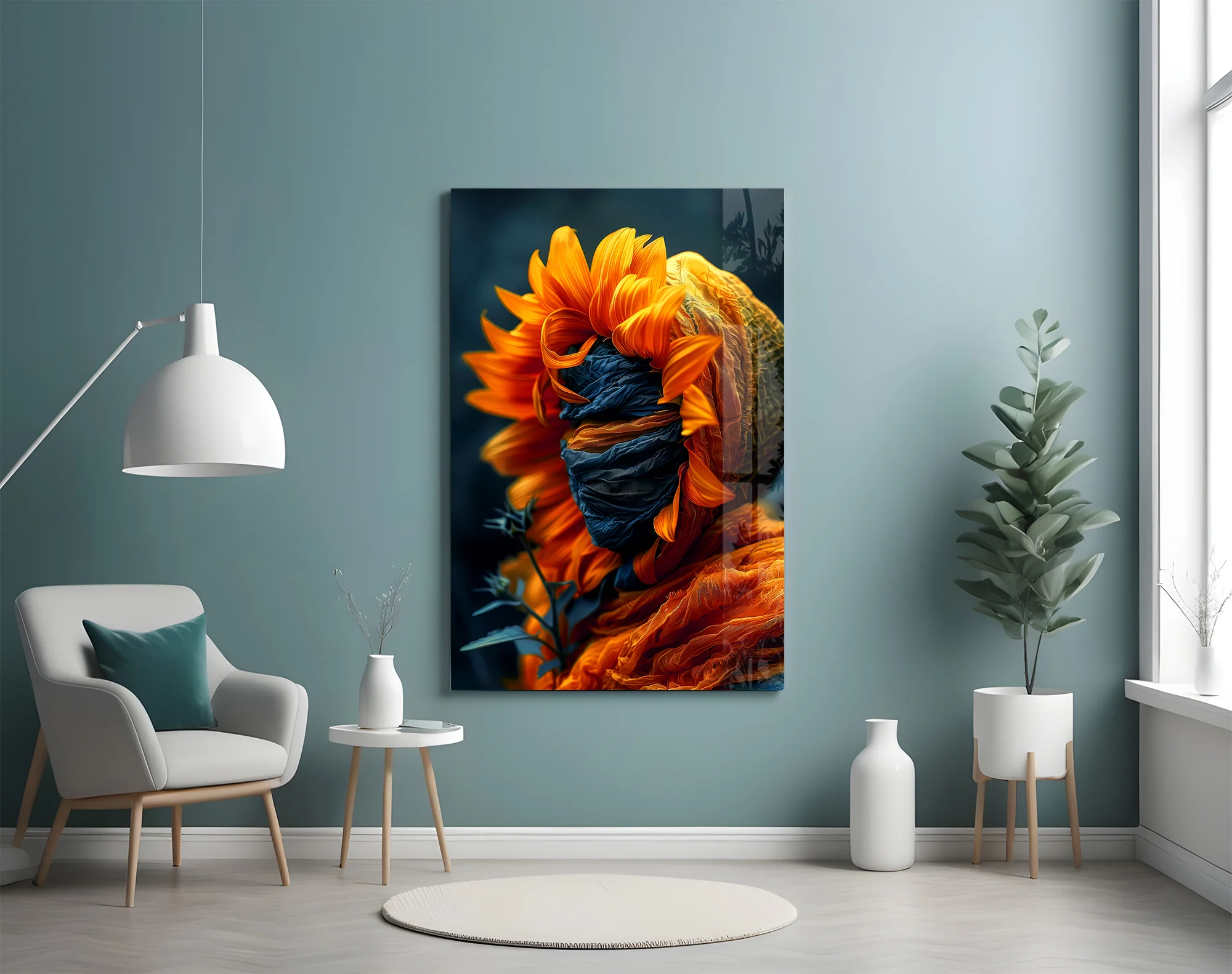 Flaming Sunflower Glass Wall Art - Image 4