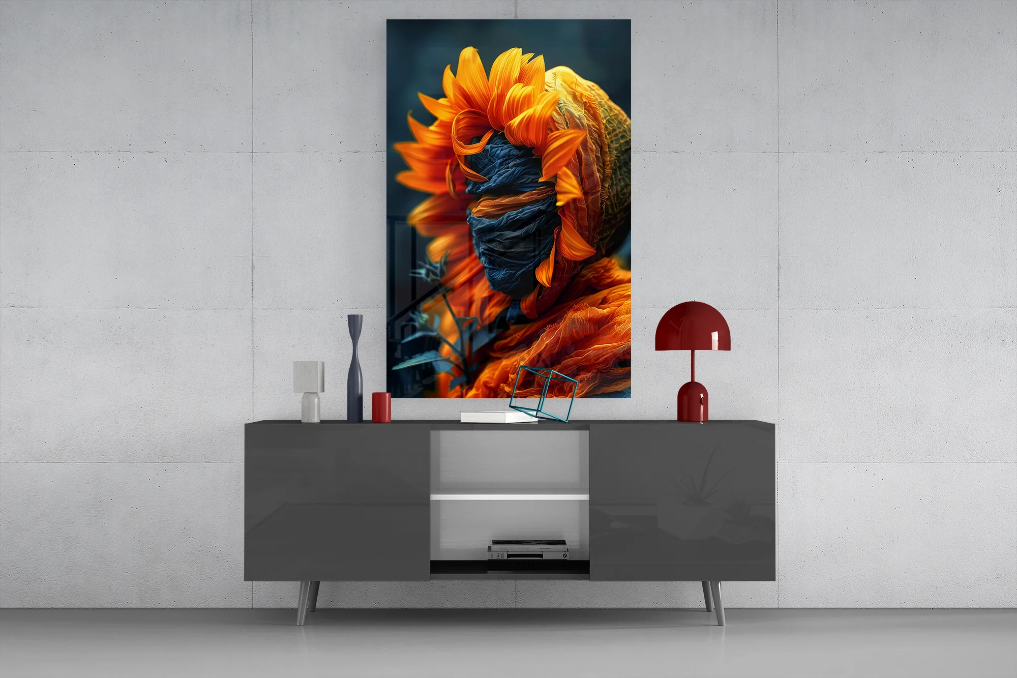 Flaming Sunflower Glass Wall Art - Image 8