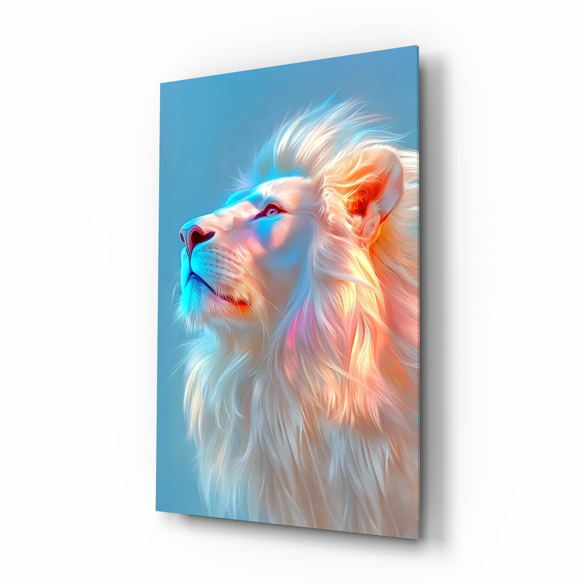 Majestic Neon Lion Glass Wall Art