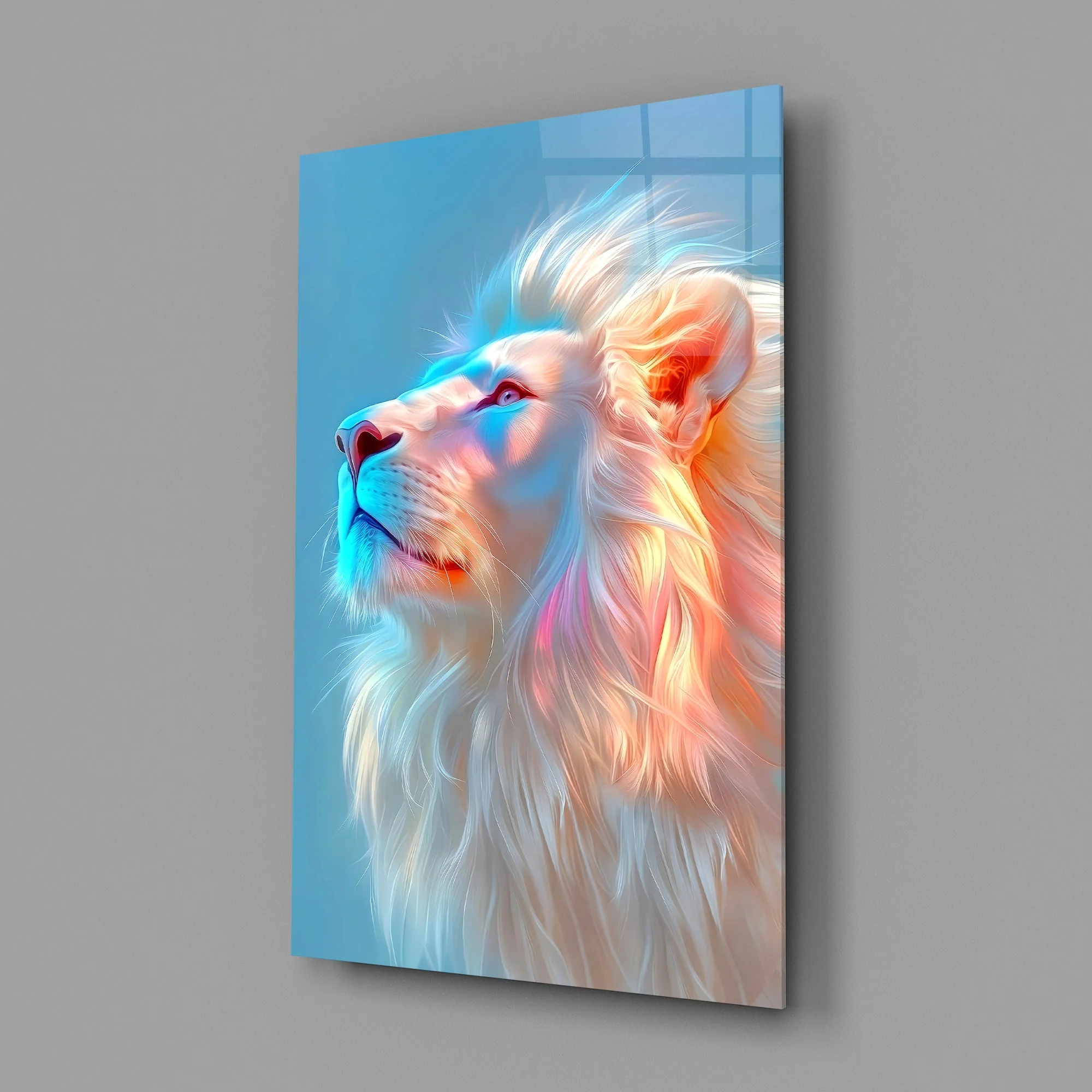 Majestic Neon Lion Glass Wall Art - Image 2