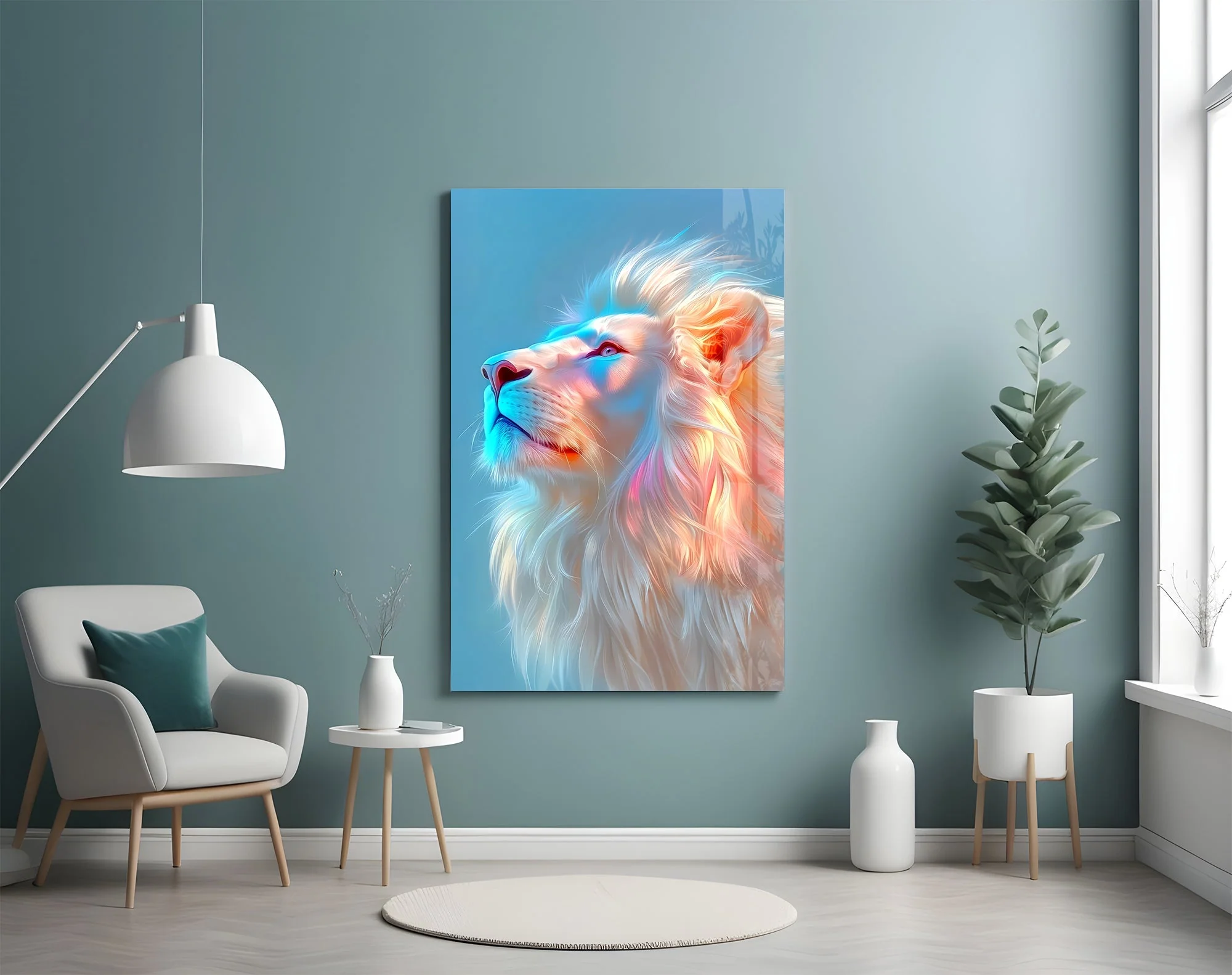 Majestic Neon Lion Glass Wall Art - Image 4