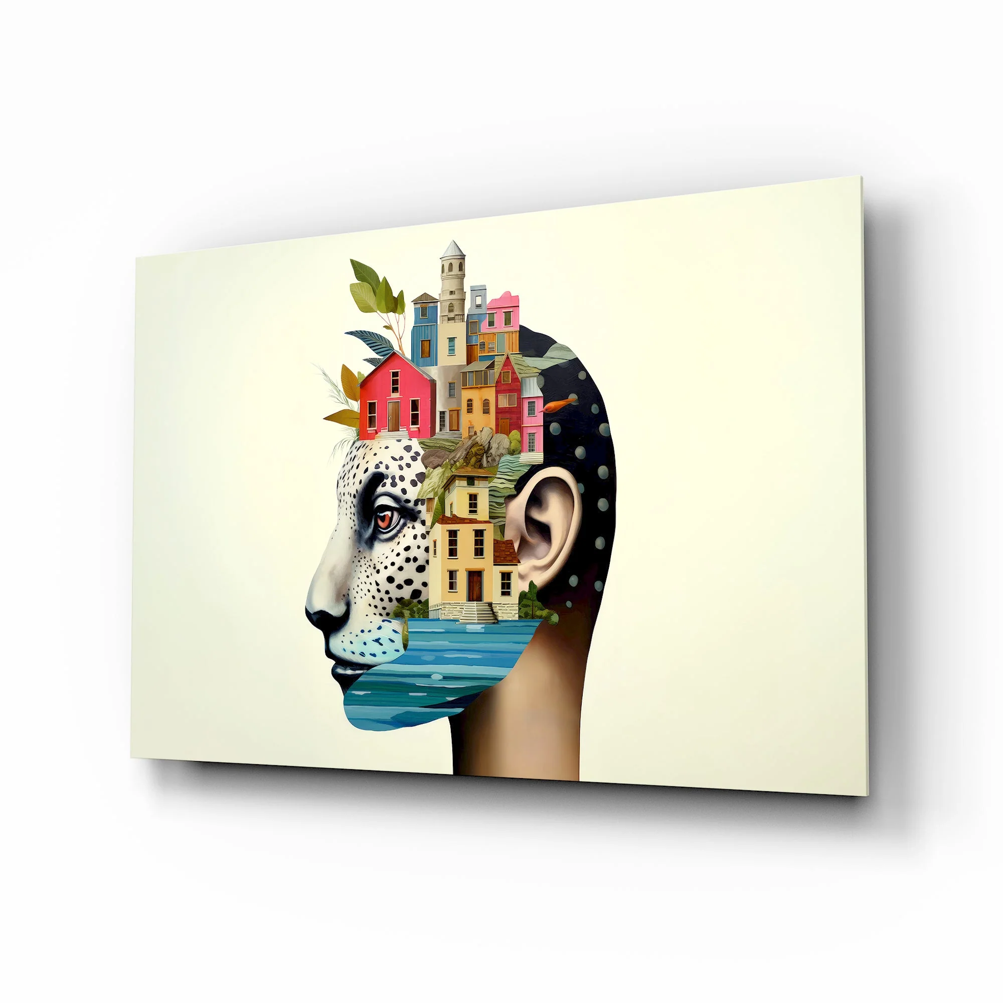 Surreal Mindscape Village Glass Wall Art