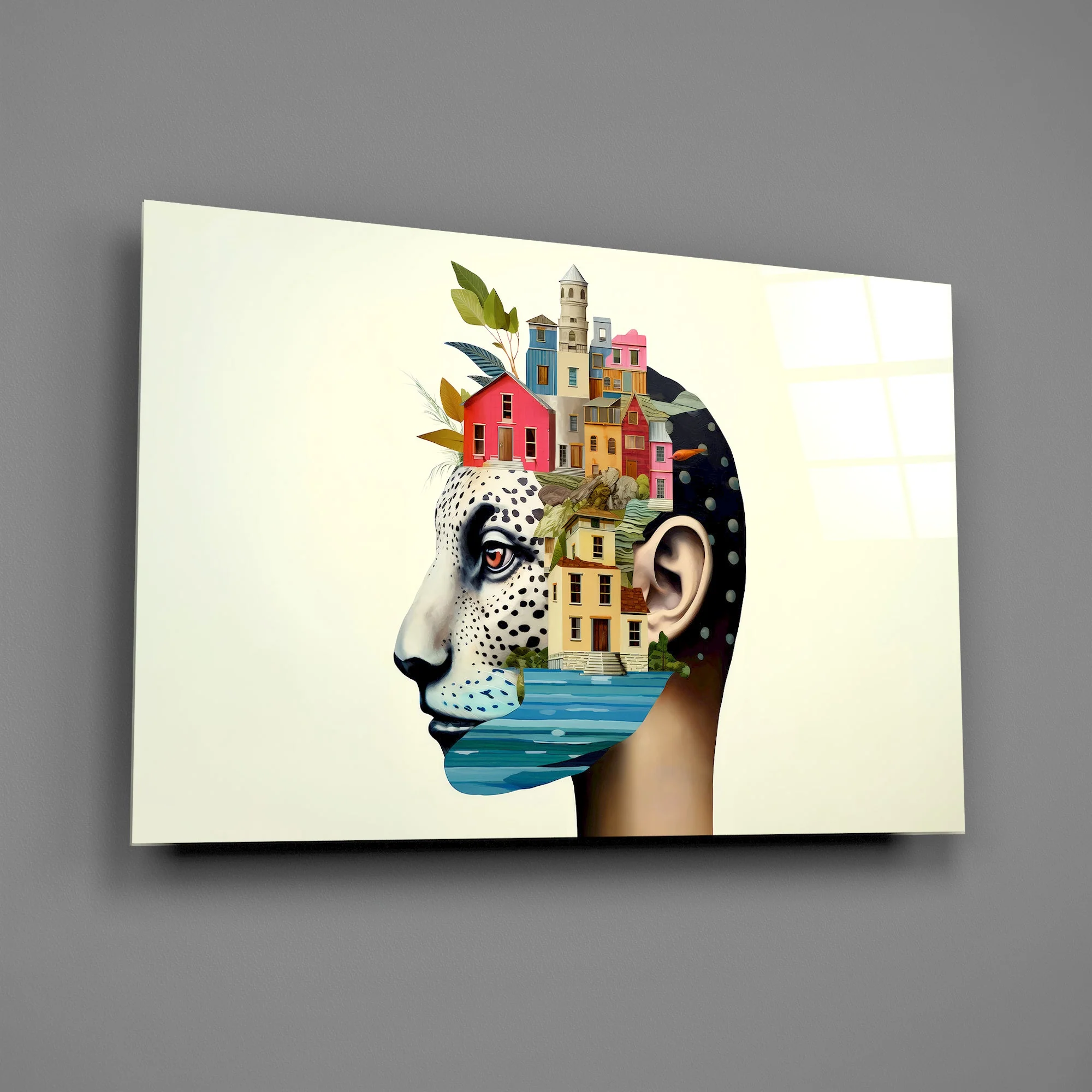 Surreal Mindscape Village Glass Wall Art - Image 2