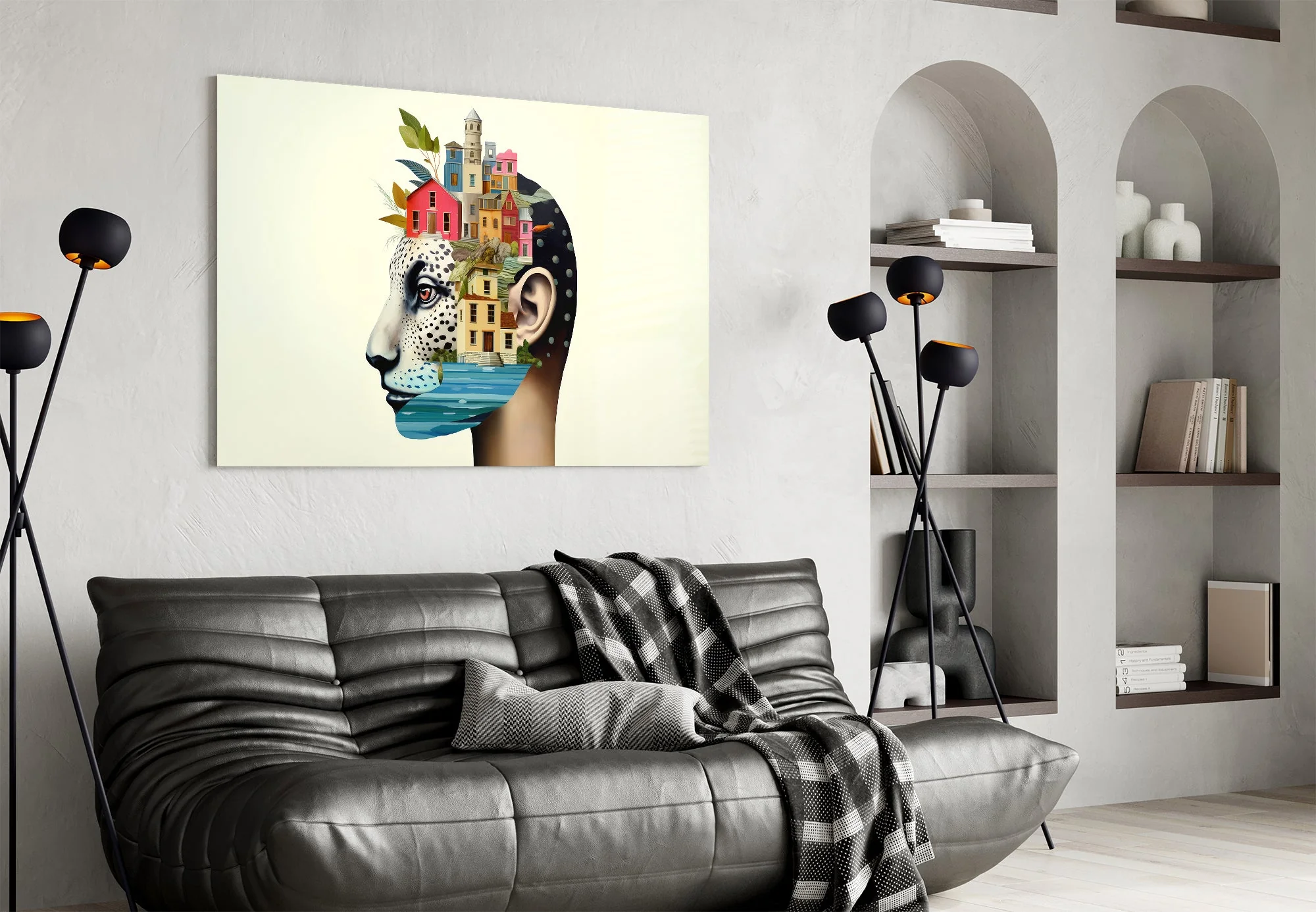Surreal Mindscape Village Glass Wall Art - Image 4