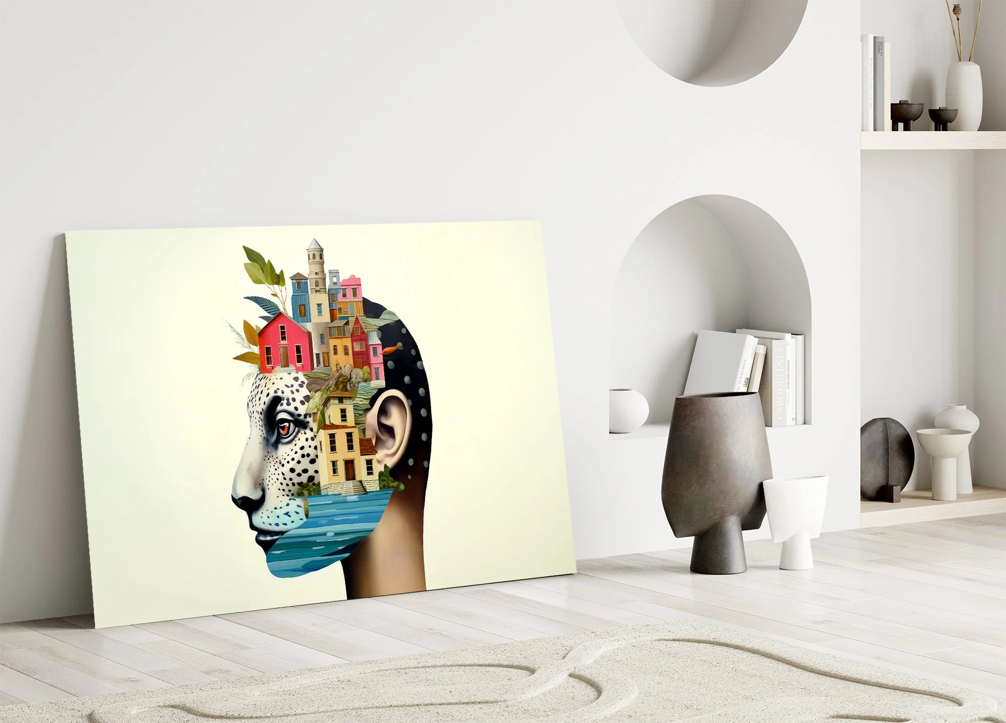 Surreal Mindscape Village Glass Wall Art - Image 5