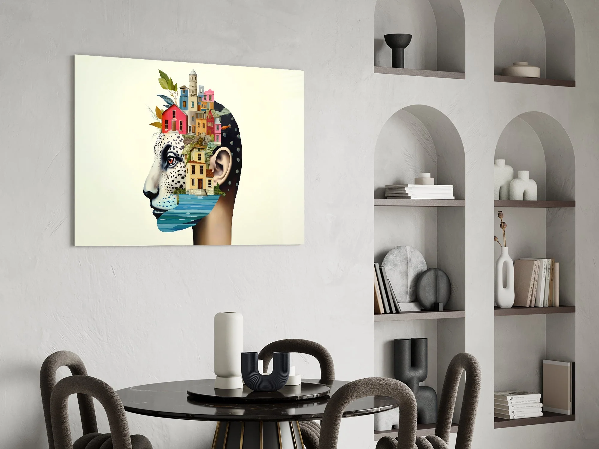 Surreal Mindscape Village Glass Wall Art - Image 6