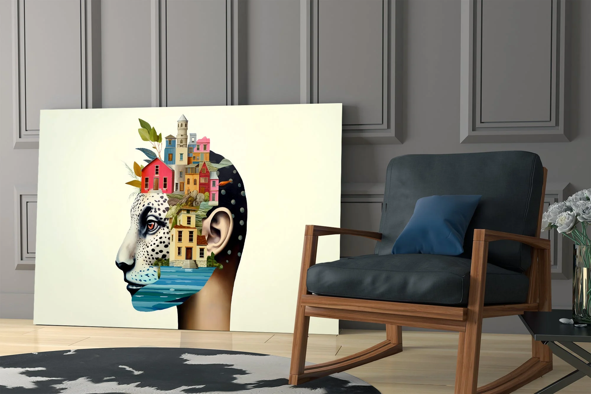 Surreal Mindscape Village Glass Wall Art - Image 7