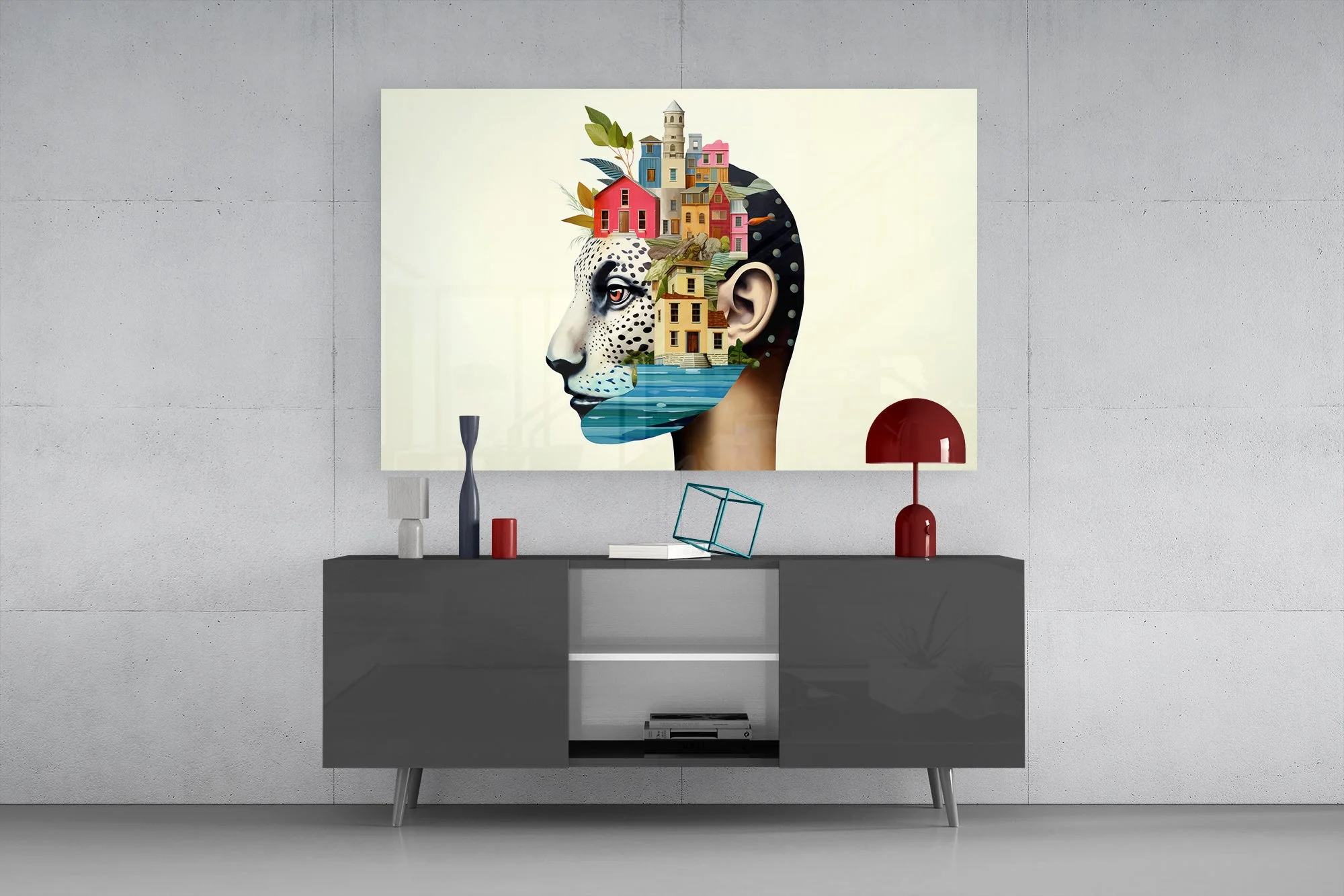Surreal Mindscape Village Glass Wall Art - Image 8