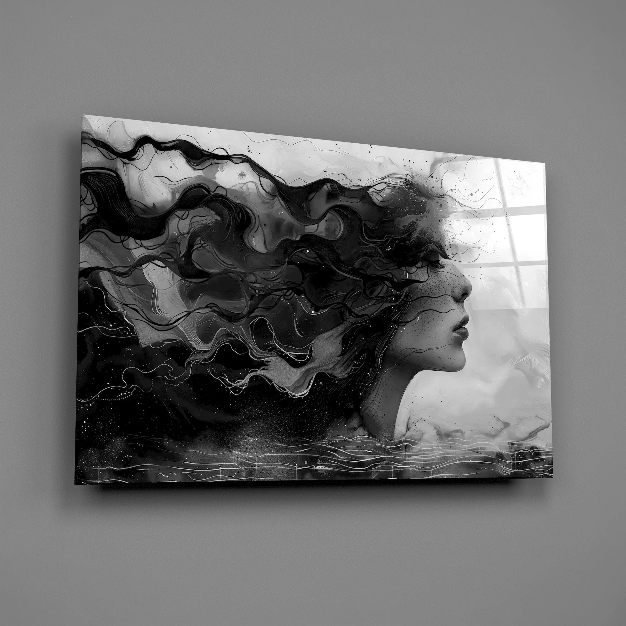 Noir Silhouette Flow Glass Wall Art - Image 2