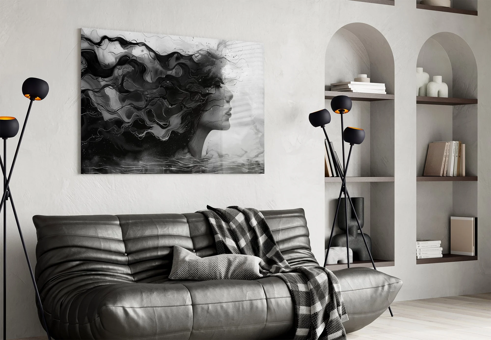Noir Silhouette Flow Glass Wall Art - Image 4