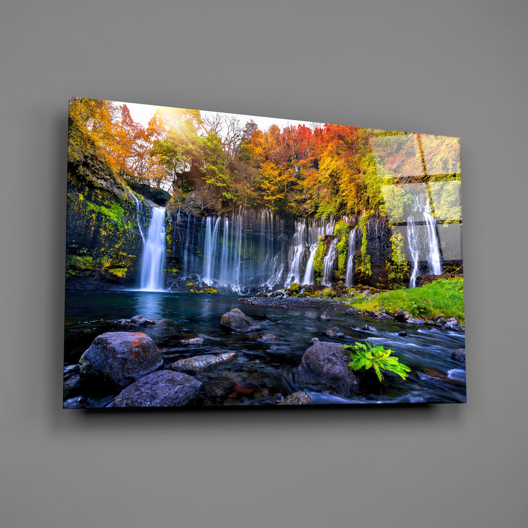 Autumn Waterfall Serenity Glass Wall Art - Image 2