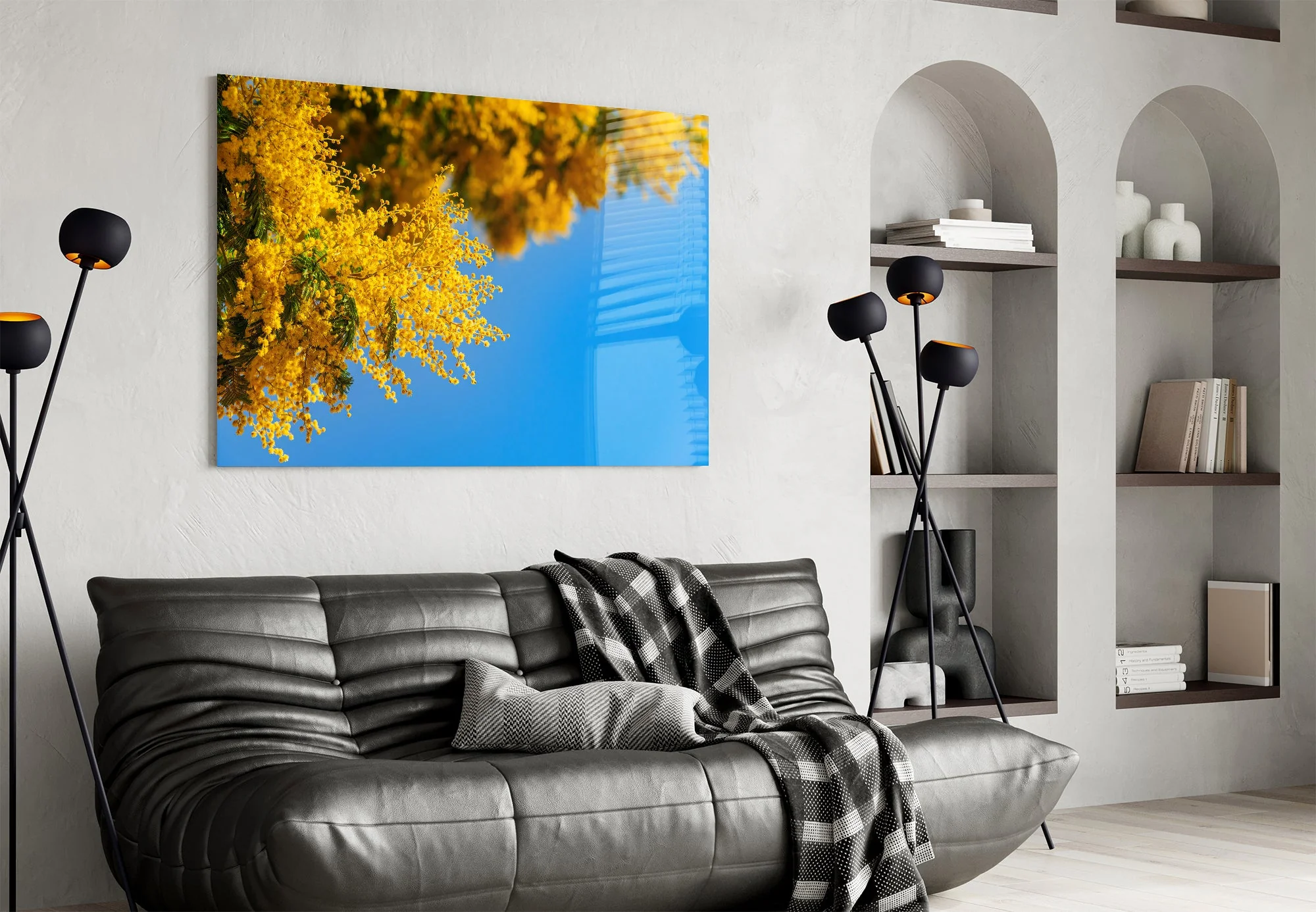 Golden Mimosa Bloom Glass Wall Art - Image 4